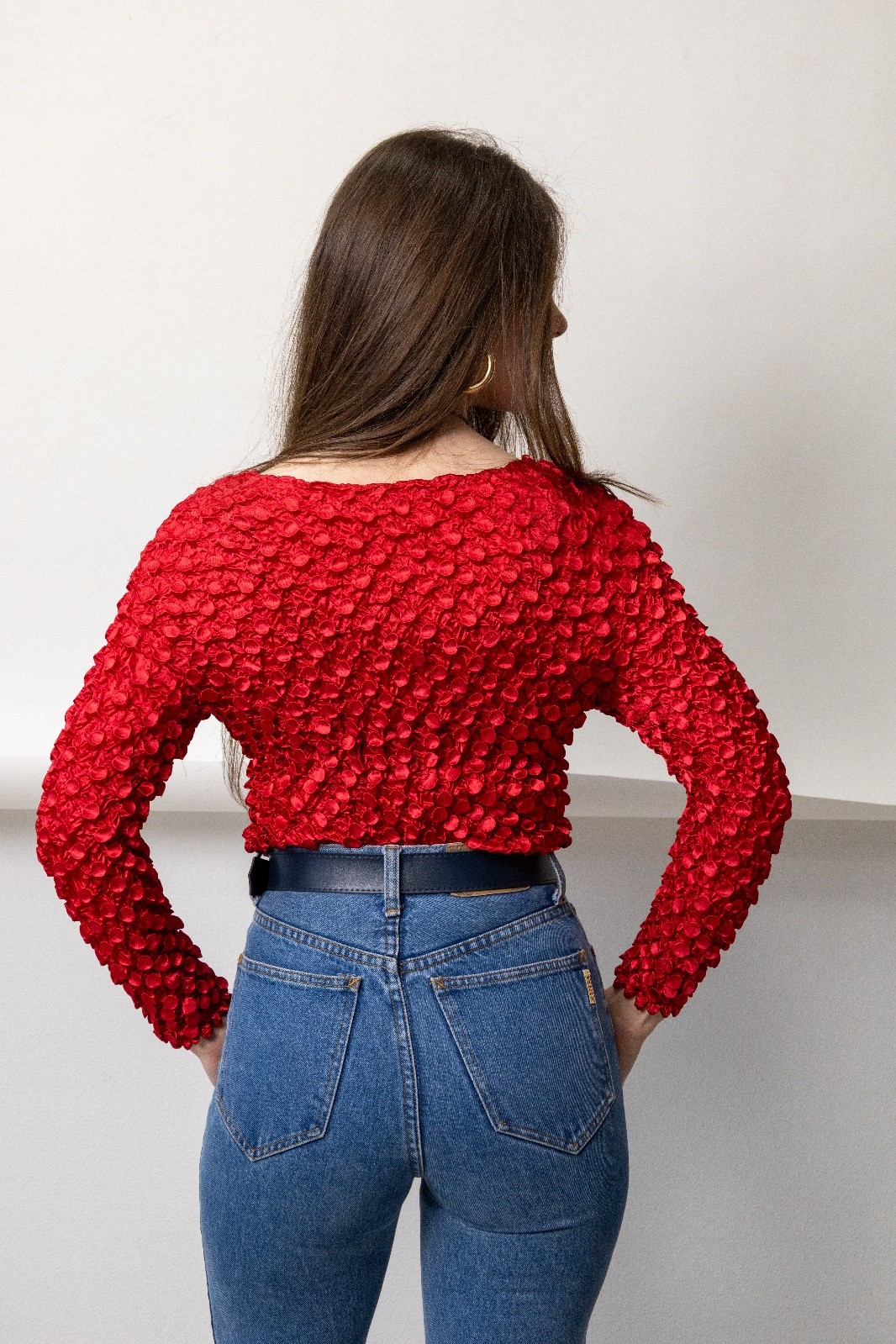Vintage Y2K Popcorn Top Cherry Red Bubble Stretch Mob Wife One Size Fits Most