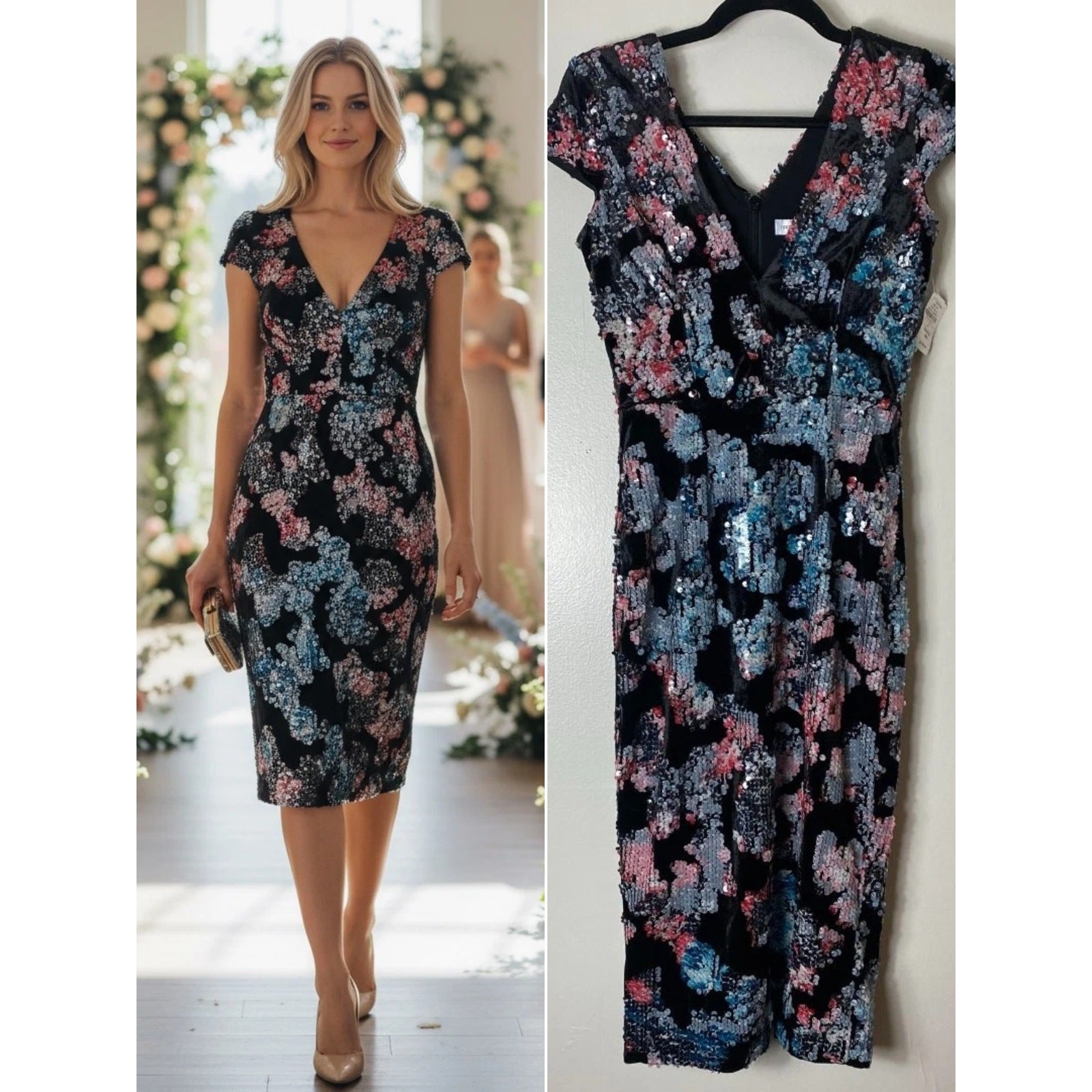 NWT DRESS THE POPULATION DRESS XS COCKTAIL PARTY WEDDING GUEST SEQUINS VELVET