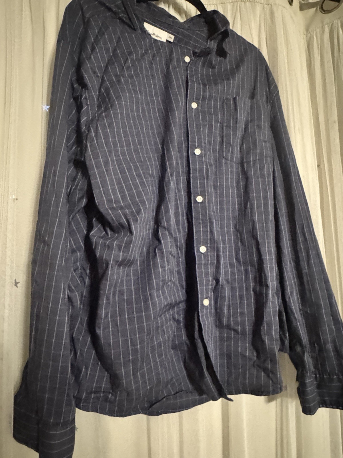 Goodfellow & Co Every Wear Poplin Plaid Button-Up Shirt Blue XXL Long Sleeve