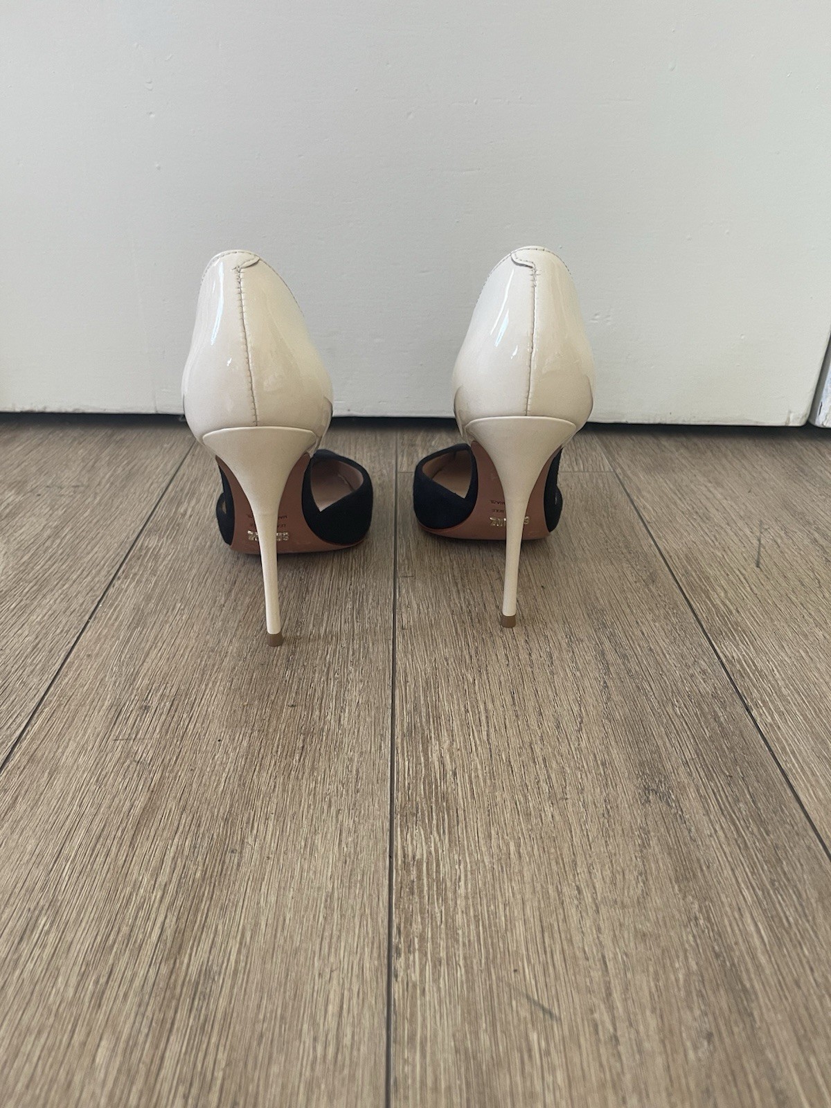 SCHUTZ Black/Ivory Suede & Patent Leather D’Orsay Pointed Toe Stiletto 6