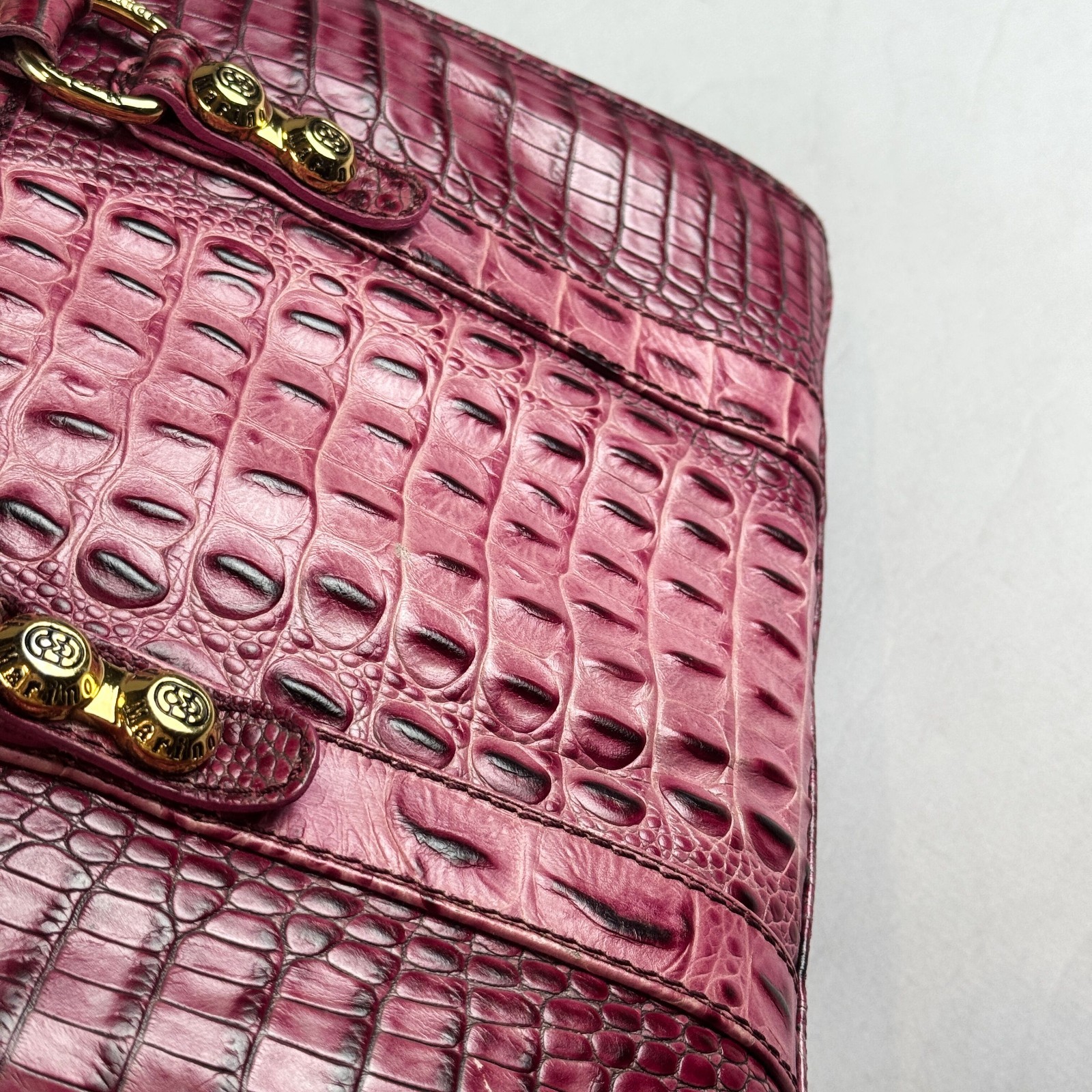 Italy Pink Croc Embossed Handbag Leather Top Handle Purse Retro Shoulder Bag