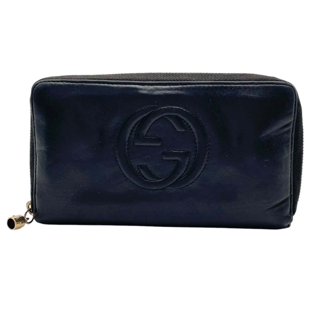 Authentic GUCCI Soho Interlocking G Leather Zip Around Long Wallet Black
