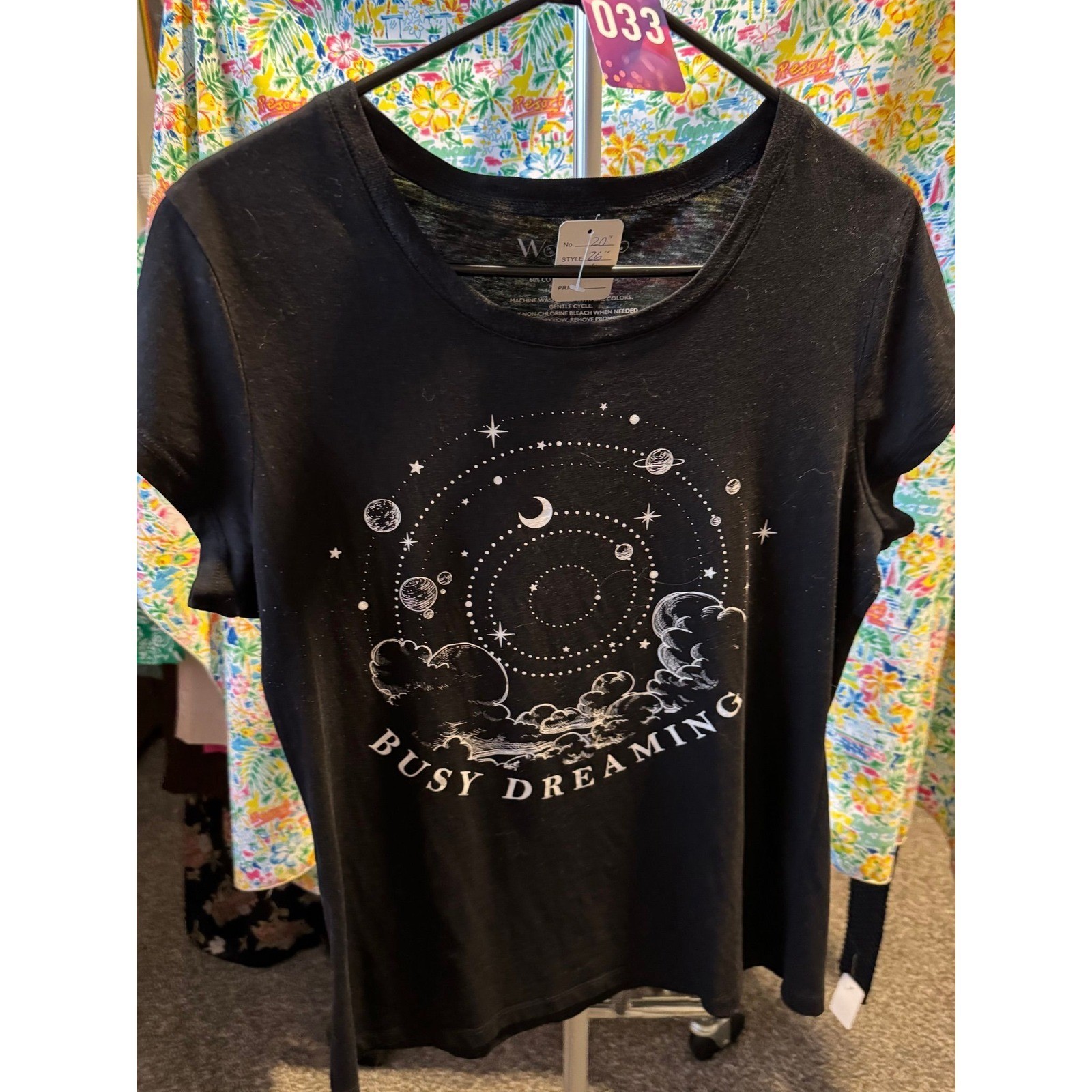 033 Wound Up Women XL Black Busy Dreaming Celestial Graphic T-Shirt Moon Star
