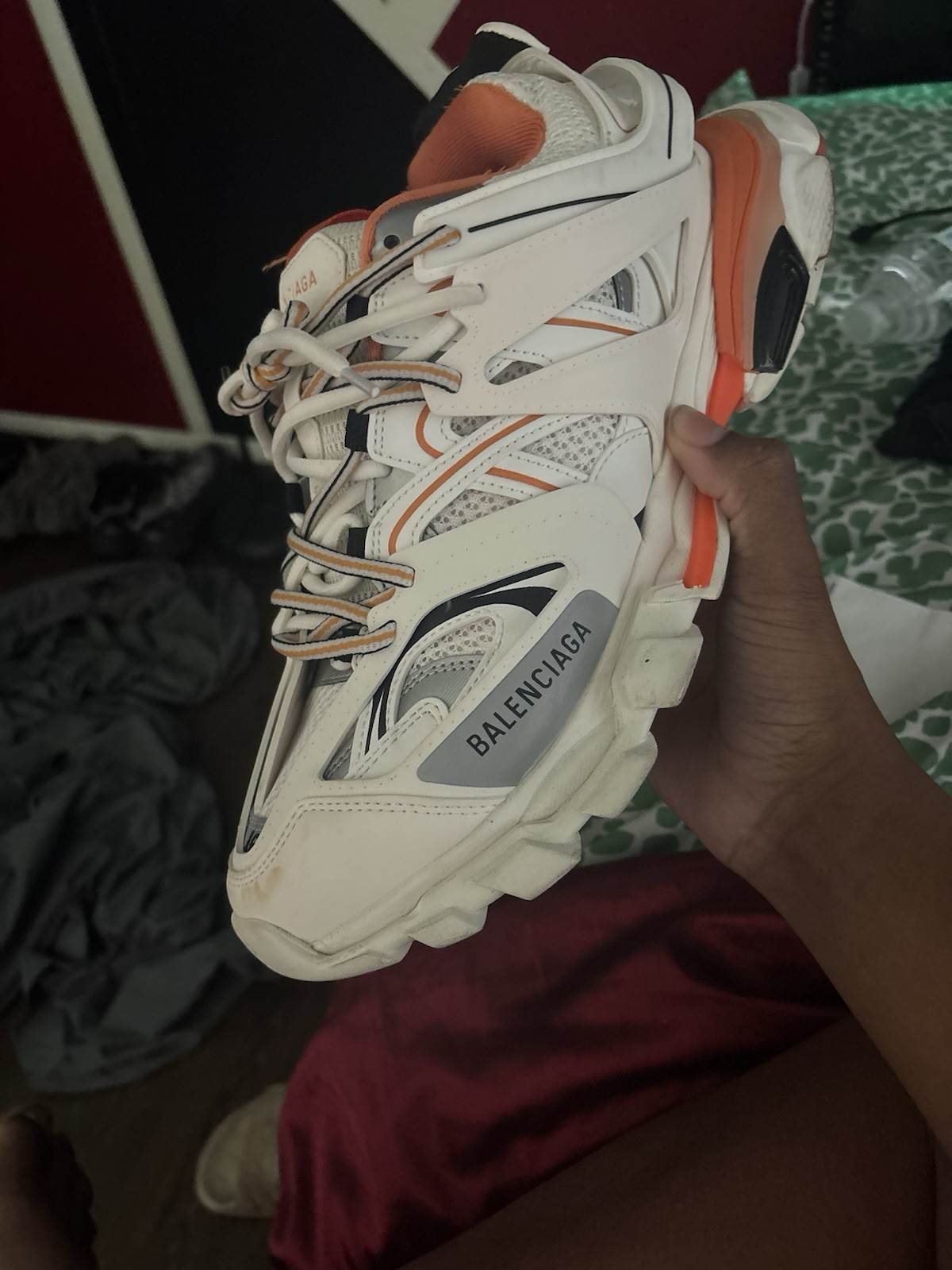 Balenciaga Men’s Low Top Lace-Up Athletic Sneakers White/Orange/Gray/Black