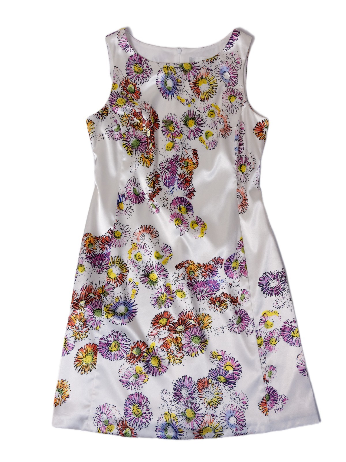 Joseph Ribkoff White Floral A-Line Dress UK 12 US 10 Sleeveless Knee Length