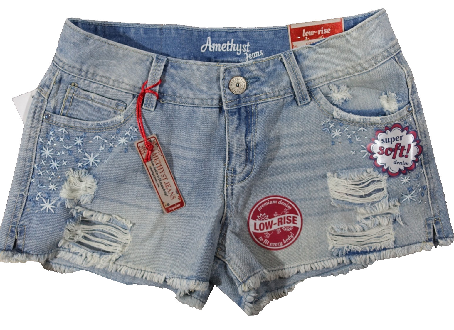 Amethyst Jeans Shorts Juniors Size 9 Pockets Cotton Blend Low Rise Distressed