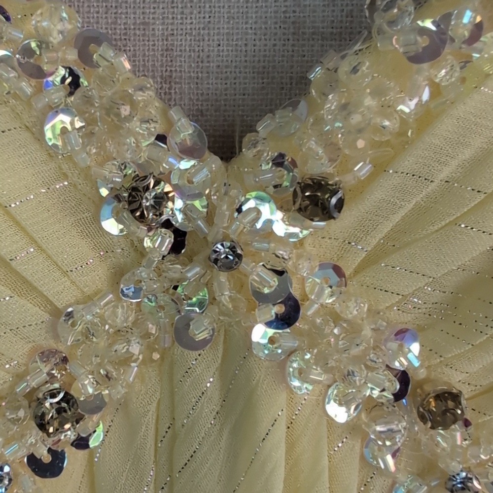 NWT MAC DUGGAL Beaded Strapless Chiffon High Low Evening Dress Lemon 68096 SZ 4