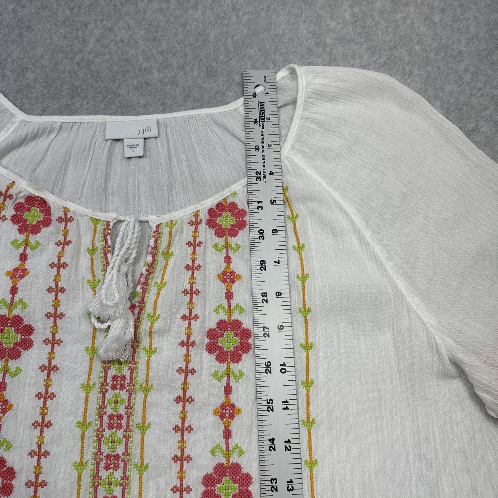 J Jill Top Large White Embroidered Gauze Beach Casual Cottagecore Boho Peasant
