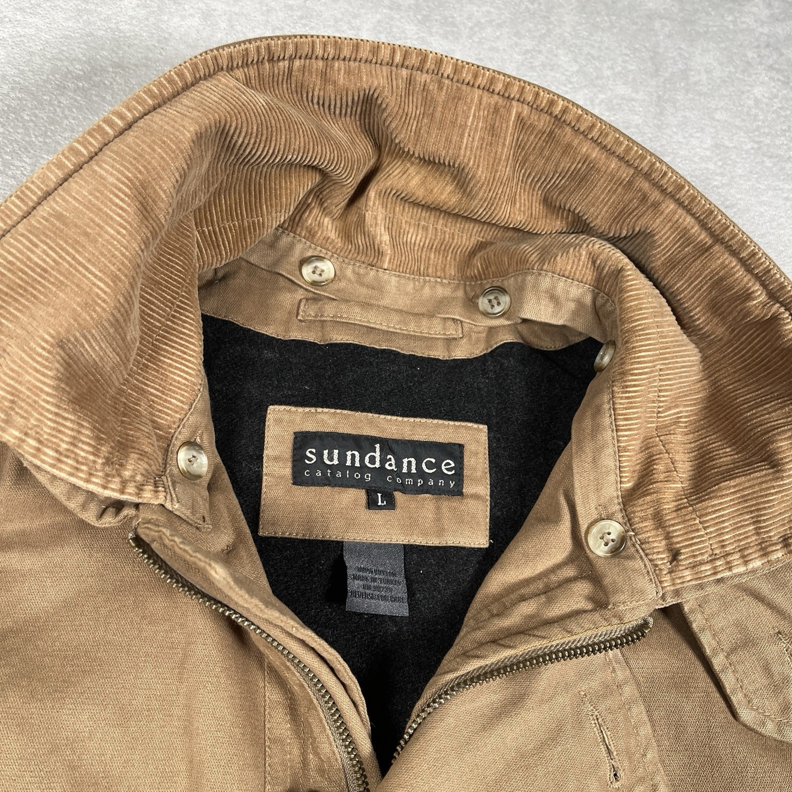 VTG Sundance Chore Jacket Men L 100% Cotton Barn Coat Removable Corduroy Collar