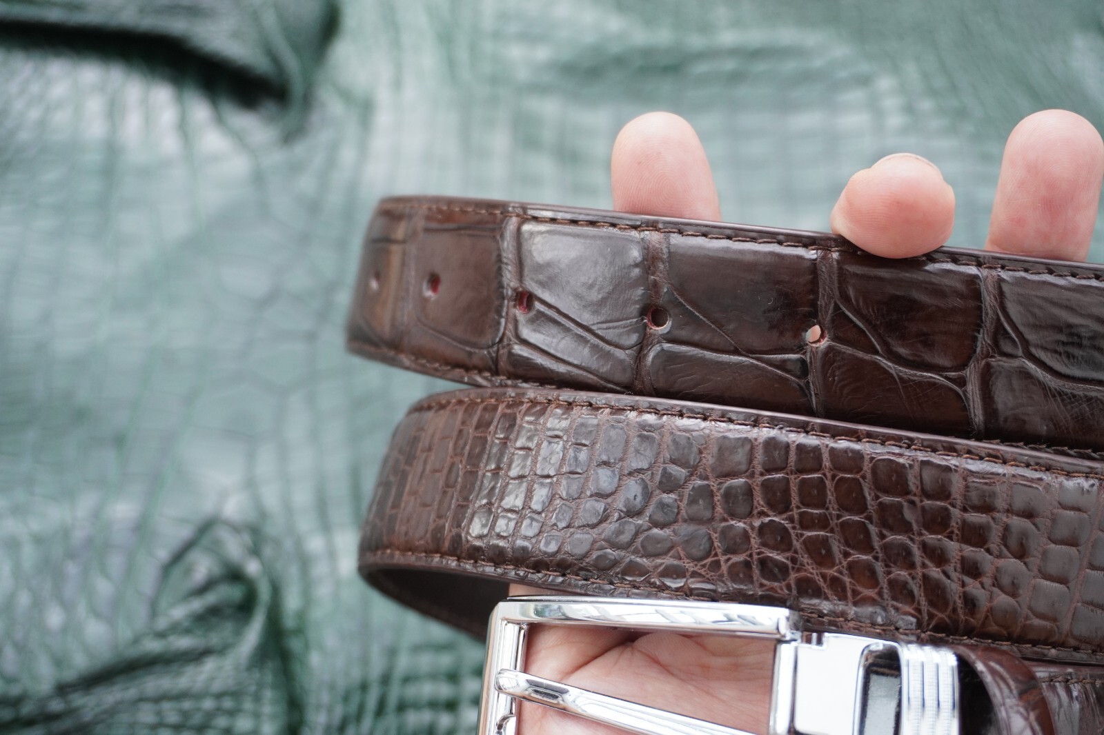 W1.3 inch Brown Real Crocodile Belly Leather Skin Men’s Belt Pin Buckle #D23