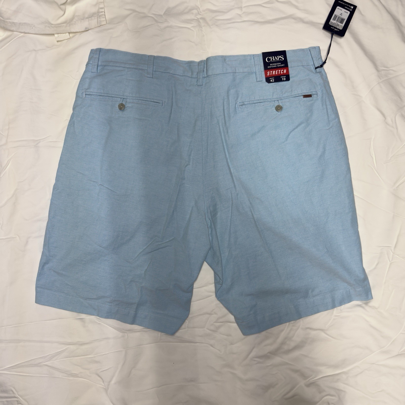 Chaps Men’s Stretch Light Blue Solid Chino Shorts Flat Front Zip Closure Pockets