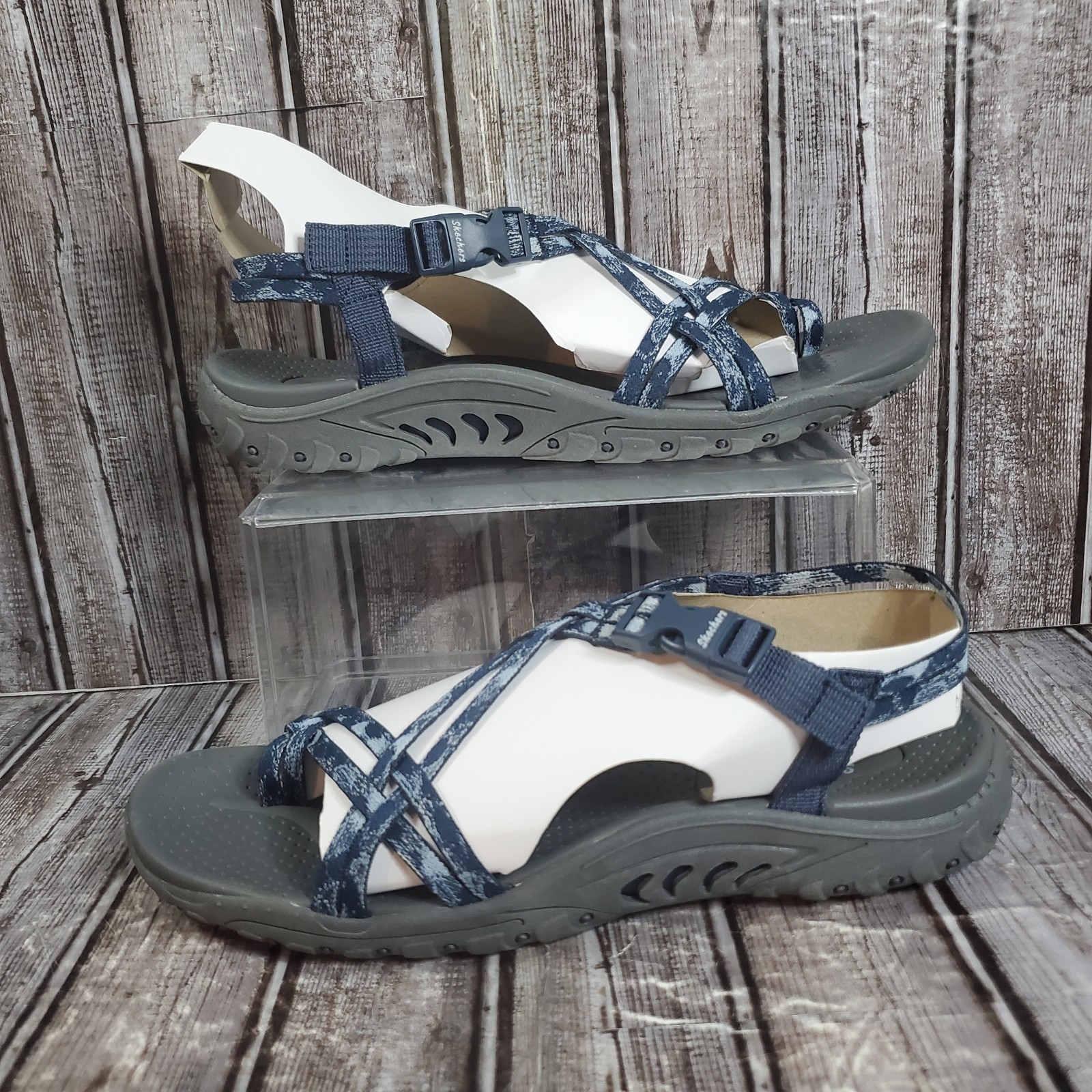 Skechers Women’s Reggae Positive Space Black Strappy Sandals 163595 Navy Size 11