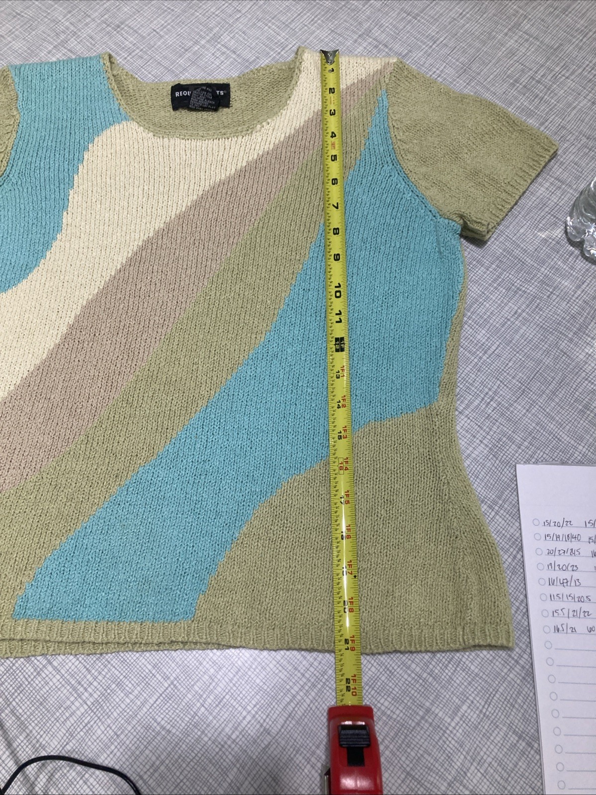 Vtg 90s Requirements Pastel Color Block Knit Short Sleeve Sweater Top Ramie Boxy