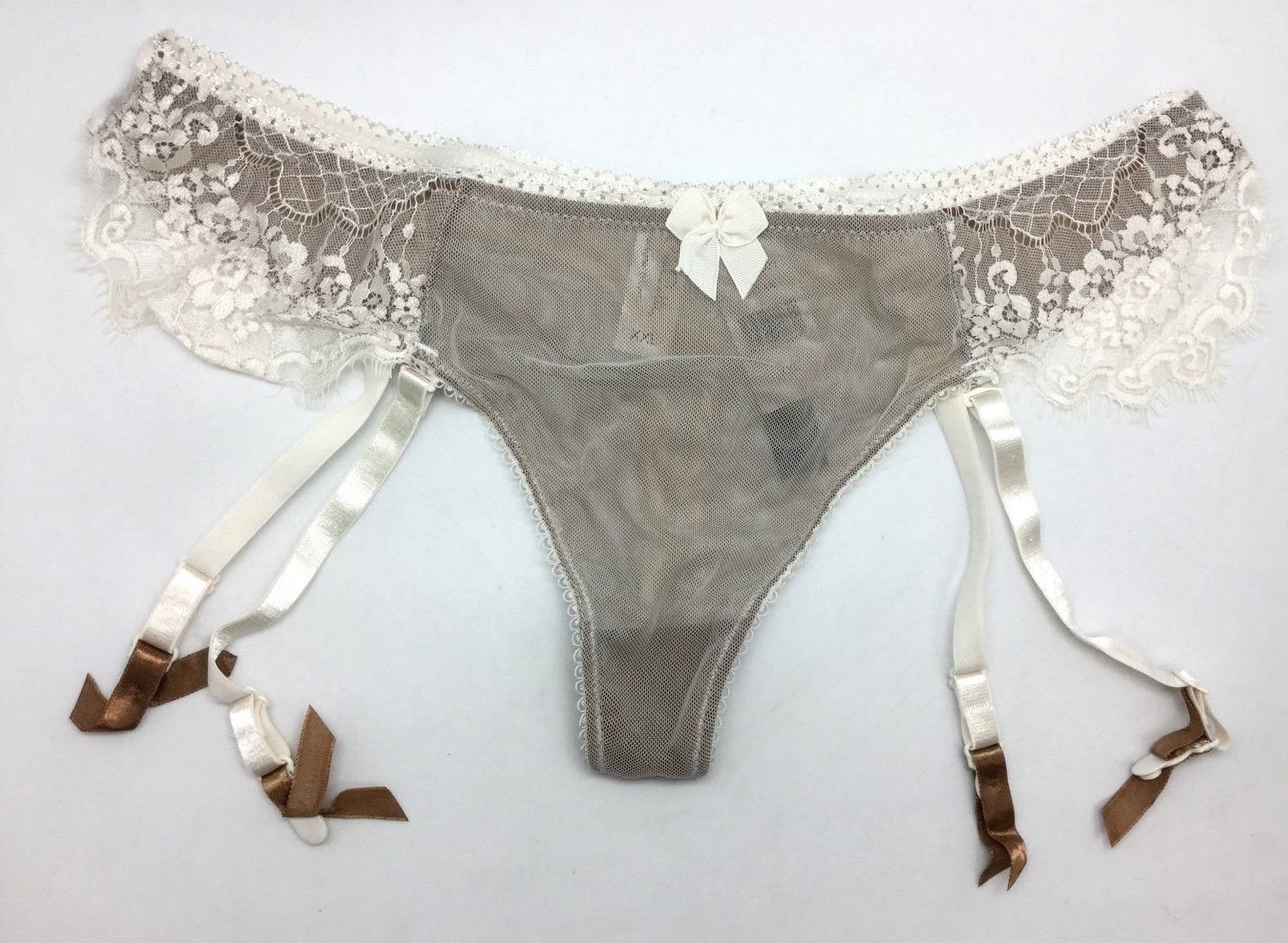 Love Claudette En Dentelle Garter Thong Sexy Lingerie Bikini Panty American Tan