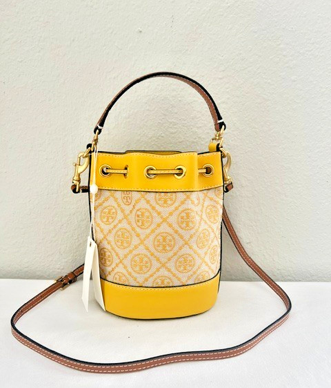 Tory Burch T Monogram Jacquard Yellow Mini Bucket/Shoulder Bag