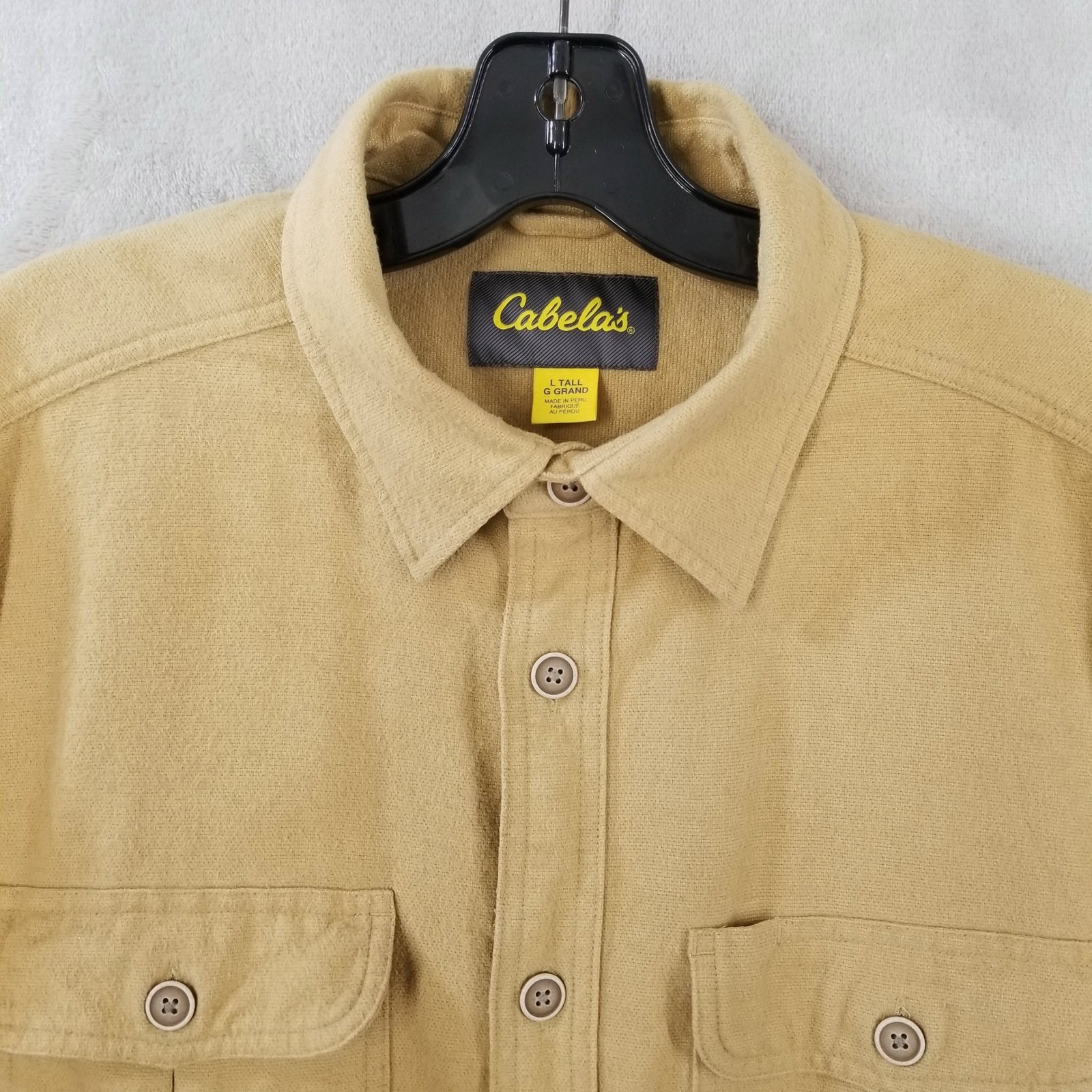 Cabelas Chamois Work Shirt Tan Cotton Long Sleeve Button Up Mens Large Tall