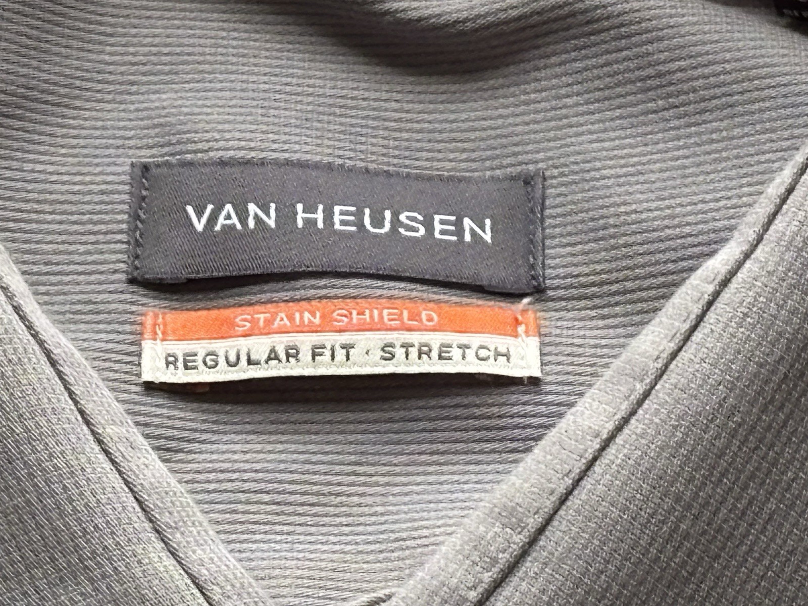 Van Heusen Stain Shield Stretch Dress Shirt Gray Reg Fit 16-16 1/2 34/35