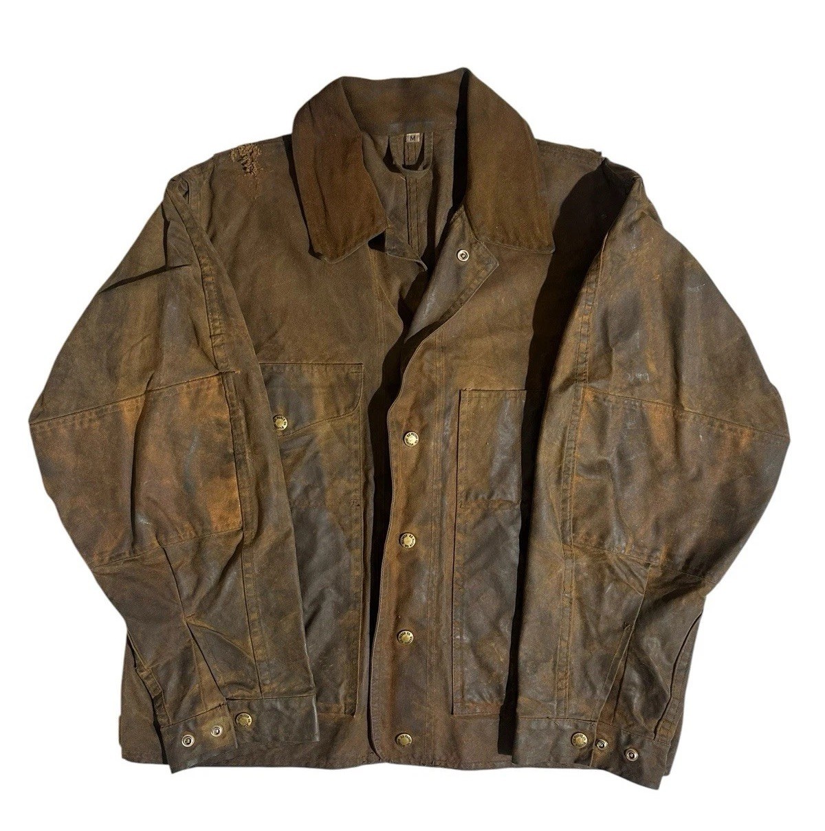 Vtg Filson Style 420 Waxed Tin Cloth Field Hunting Jacket Size M Distressed 90s