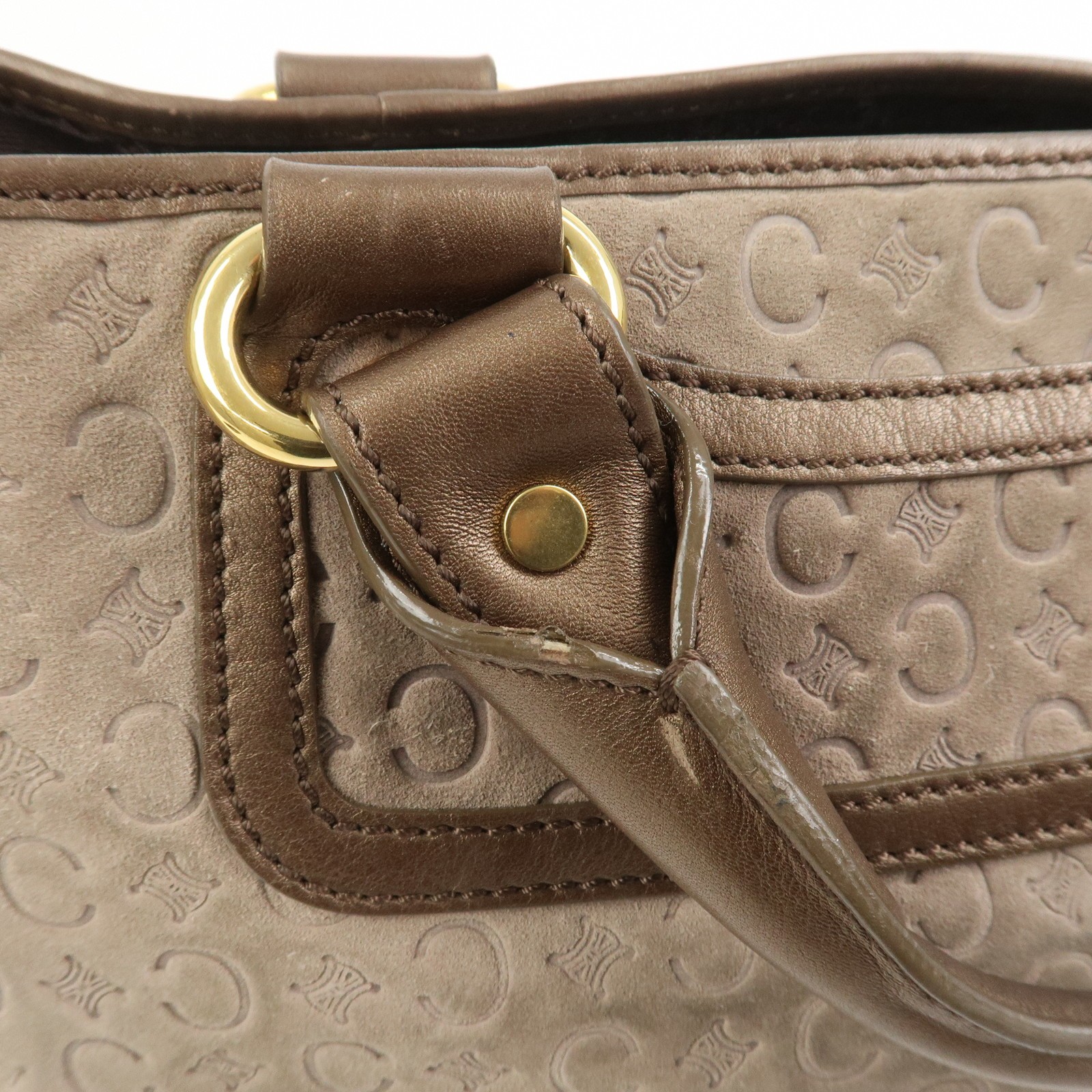 CELINE C Macadam Suede Leather Boogie Bag Hand Bag Beige Brown Auth Used F/S