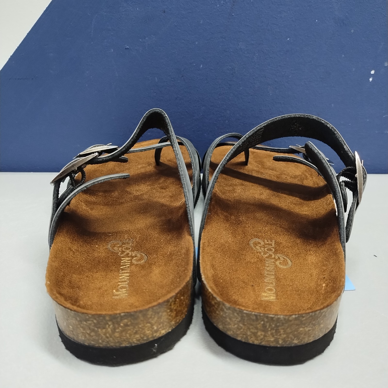 Mountain Sole Flip Flop Sandals Womens US 9 Black Leather Buckle Strap 984173195