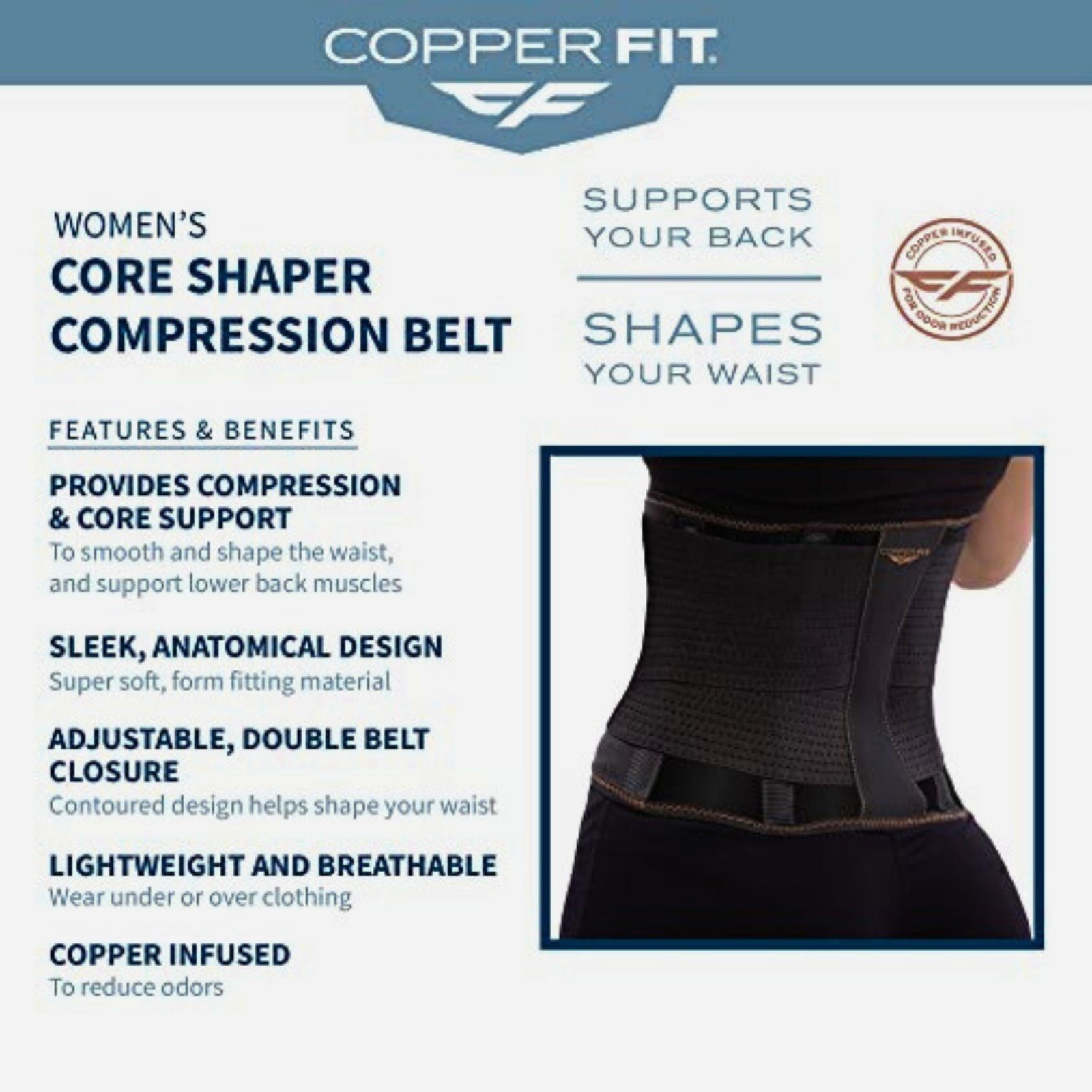 Copper Fit Core Shaper Charcoal S/M (26″-34″) – 1 Pack – New