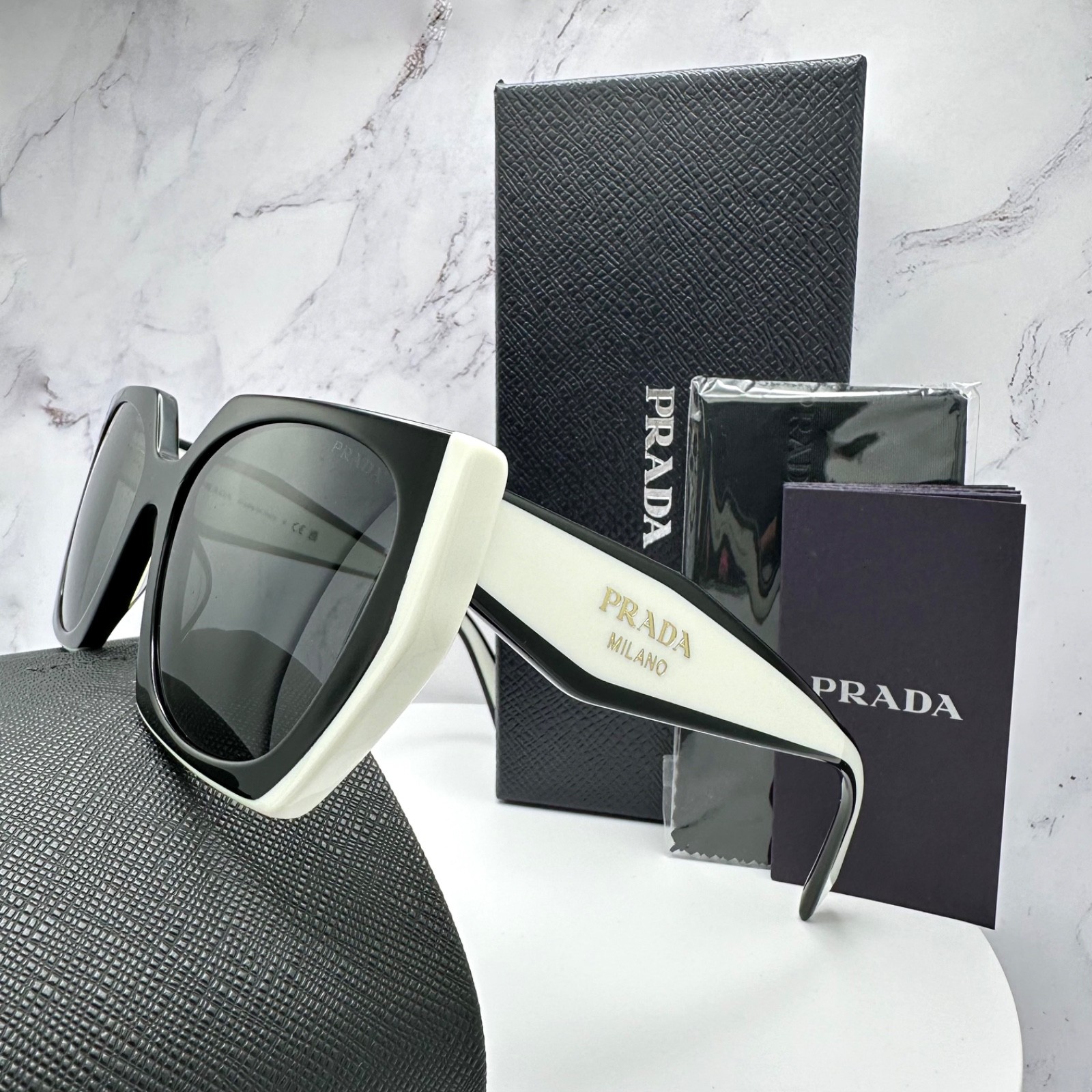 PRADA Sunglasses PR15WS 09Q5S0 Black White Symbole Gold Women’s New