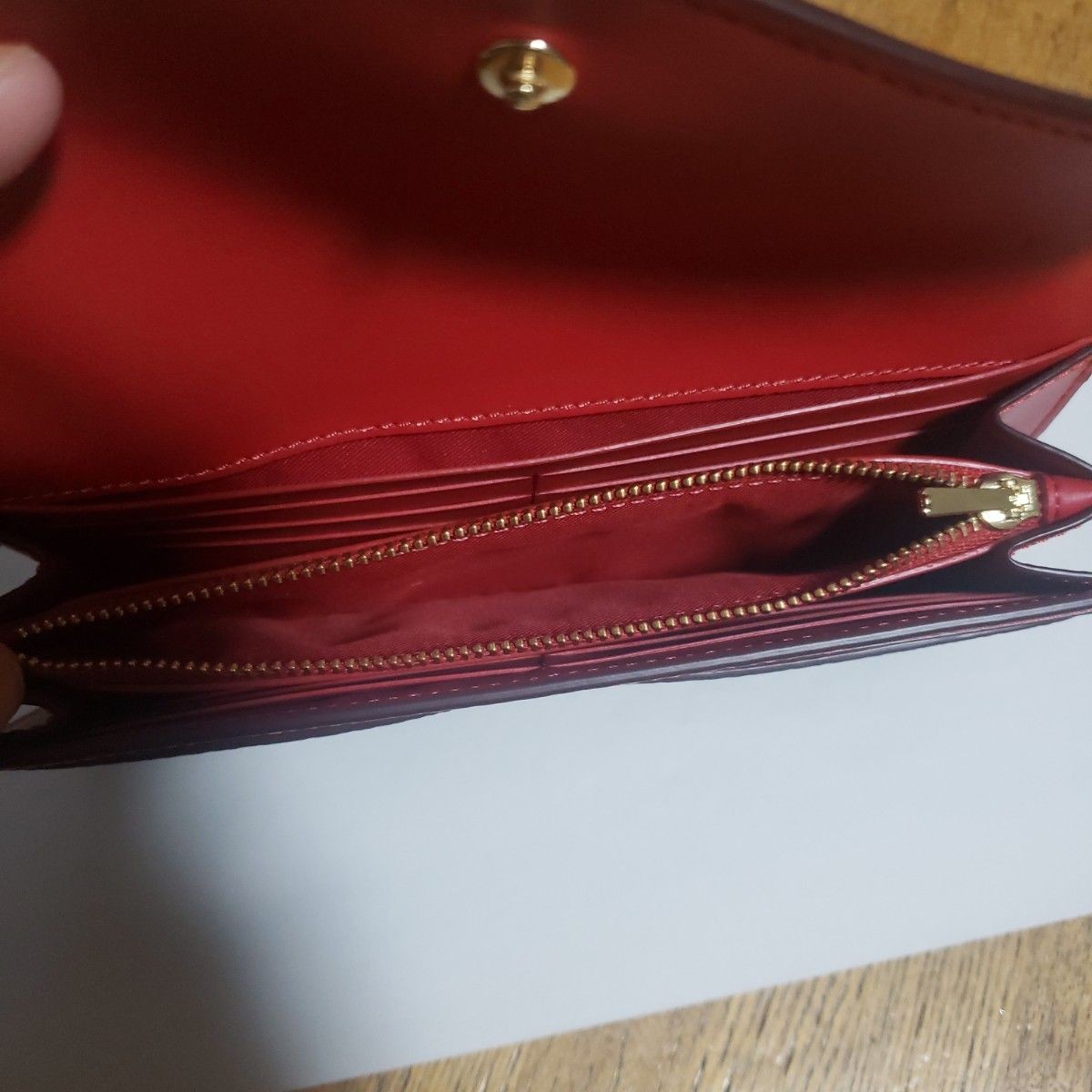 Coach Long Wallet, Envelope Style, Two-Tone, Red and Brown