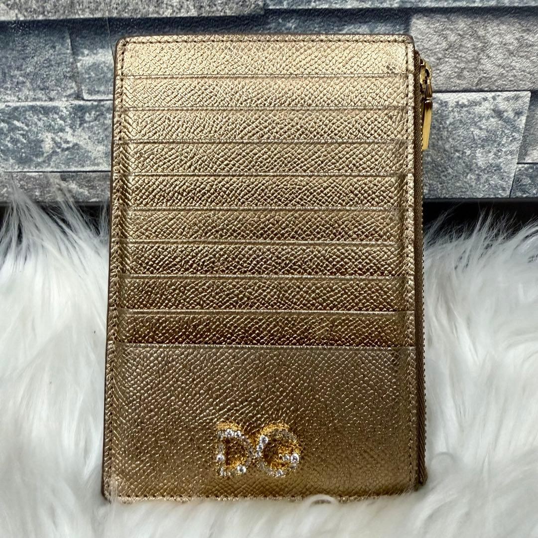 DOLCE & GABBANA DG Logo Card Case Coin Pouch Wallet Gold