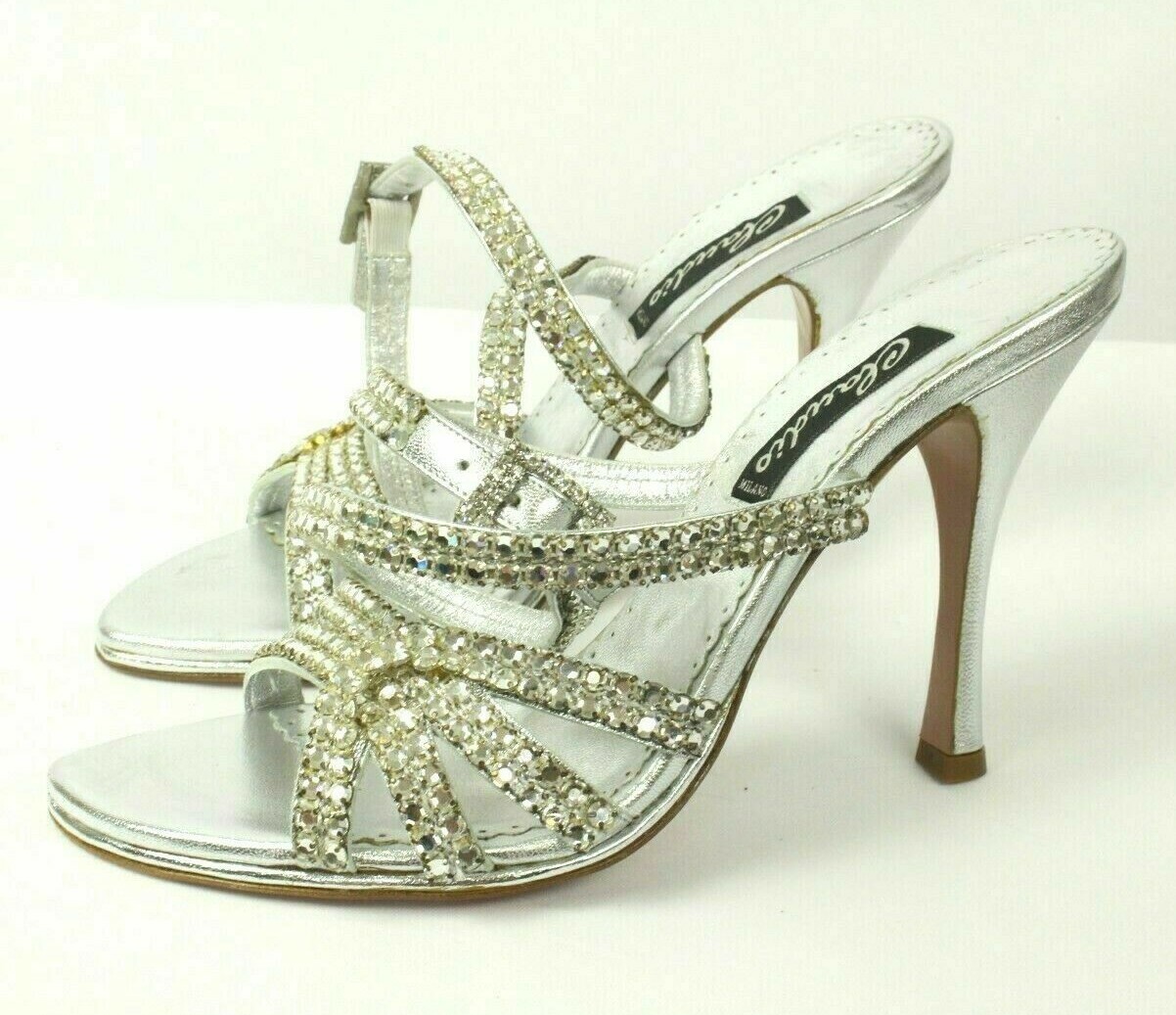 Frances cosacco Leather Silver Crystal Shoes Made In Italy Retail $719