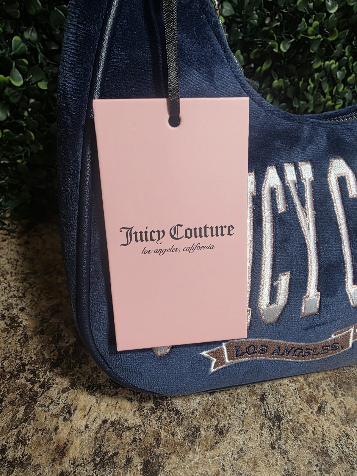 Juicy Couture Blue Logo Crescent Shoulder Bag Chain Strap Charm Zip Medium