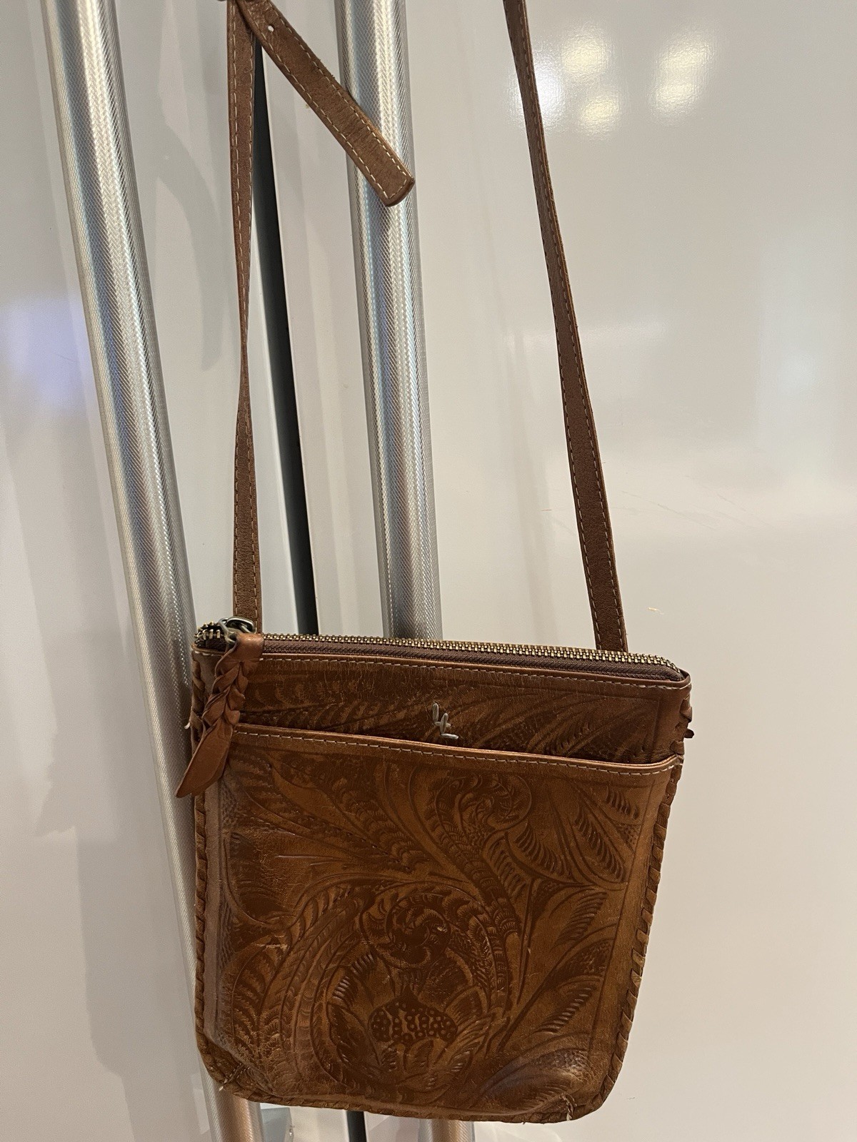 Leaders…Leather Tooled Brown Crossbody/Handbag… Made in Paraguay
