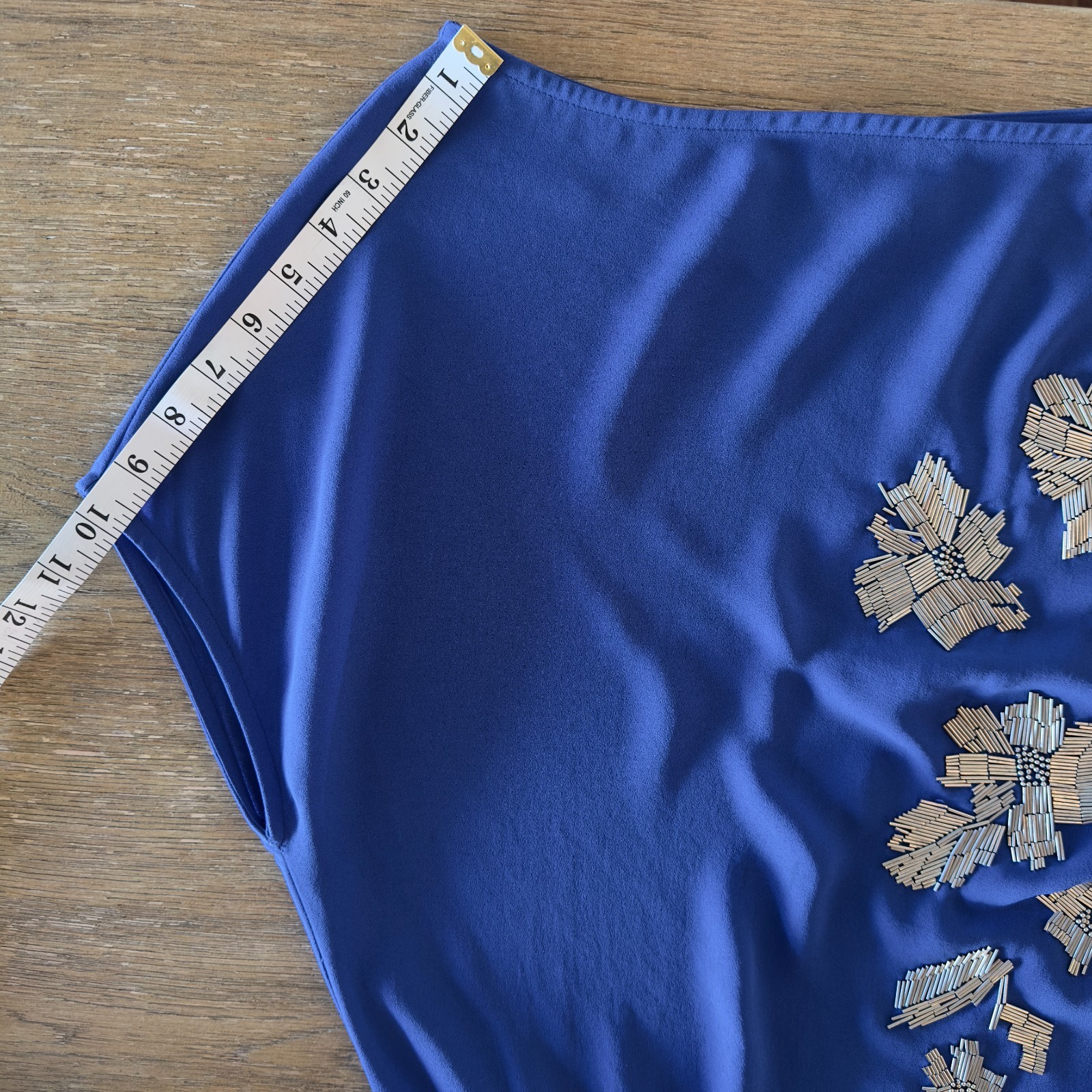 Robert Rodriguez Royal Blue Sheath Dress-Silver Beaded Floral Design-Size 4 $175