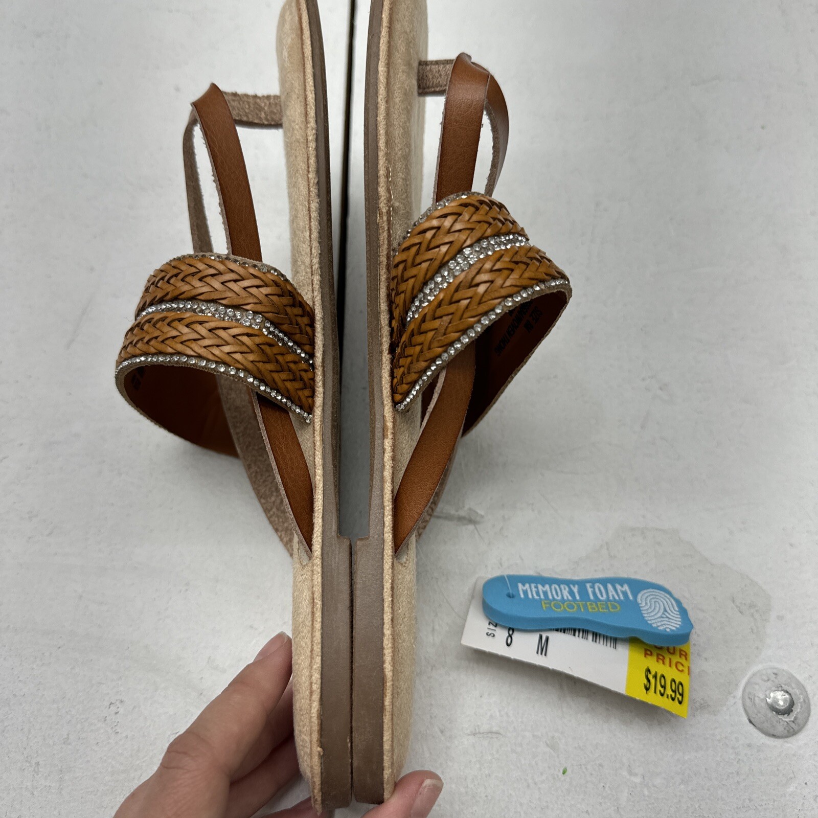 Palms Brown Thong Strap Sandal Rhinestone Memory Foam Footbed Women’s Size 8