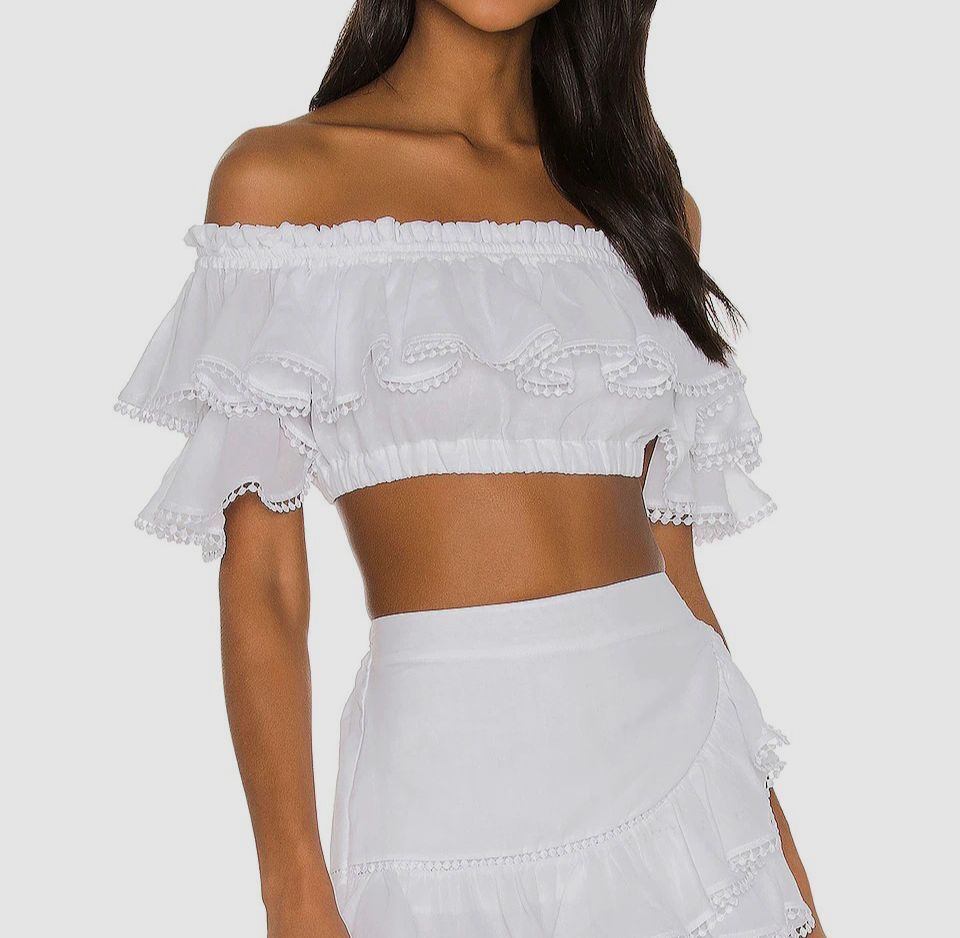 $293 Charo Ruiz Ibiza Women’s White “Cata “Off-Shoulder Crop Top Size S