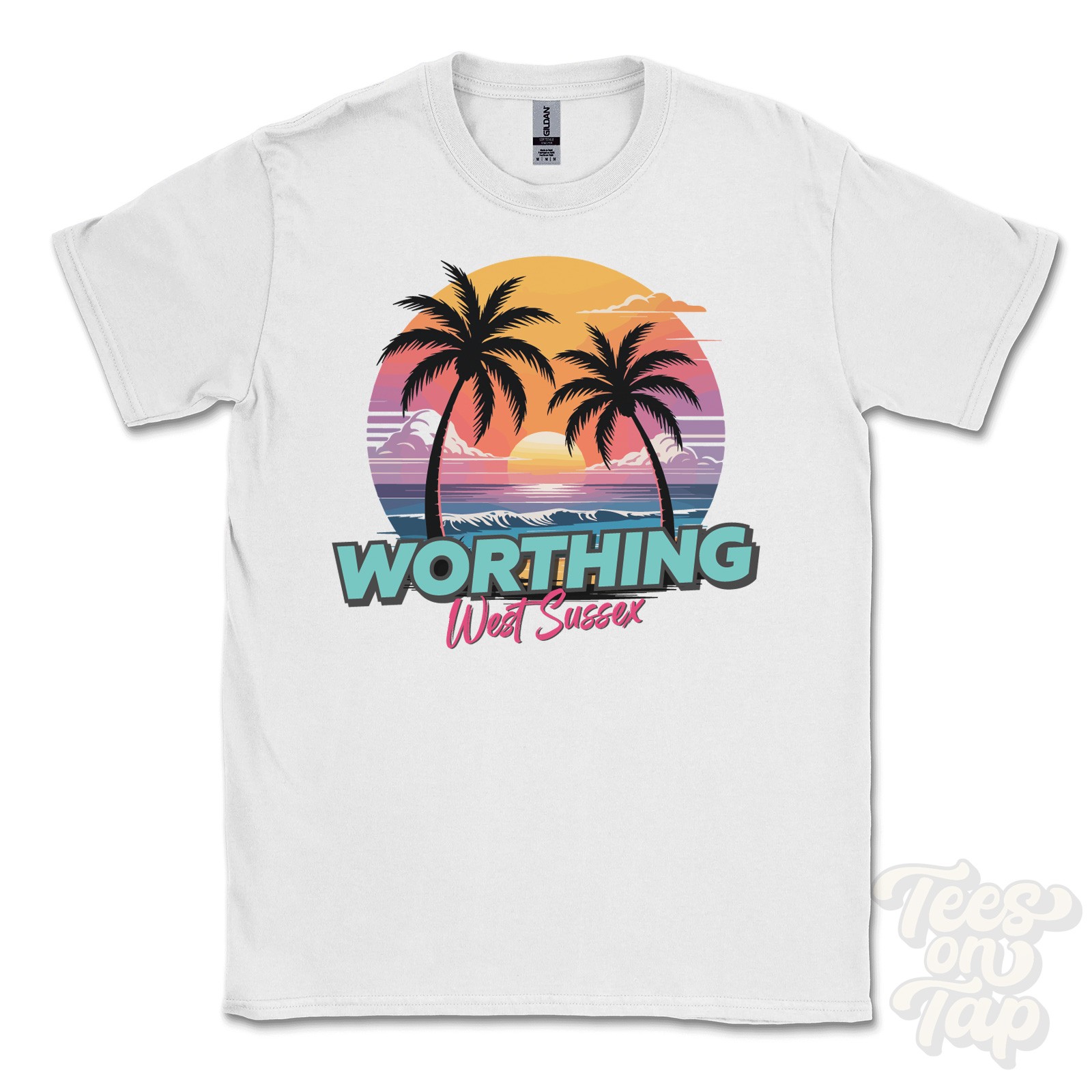 WORTHING WEST SUSSEX T-SHIRT – Retro Miami Style Funny UK Summer Parody