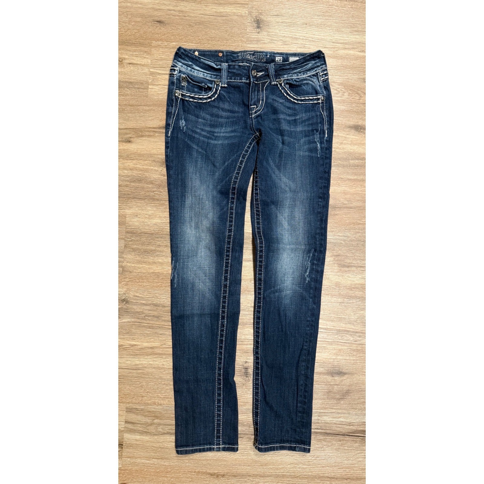 Miss Me Skinny Jeans Womens 28 Dark Wash Embellished Flap Pocket JE5440S2L Denim