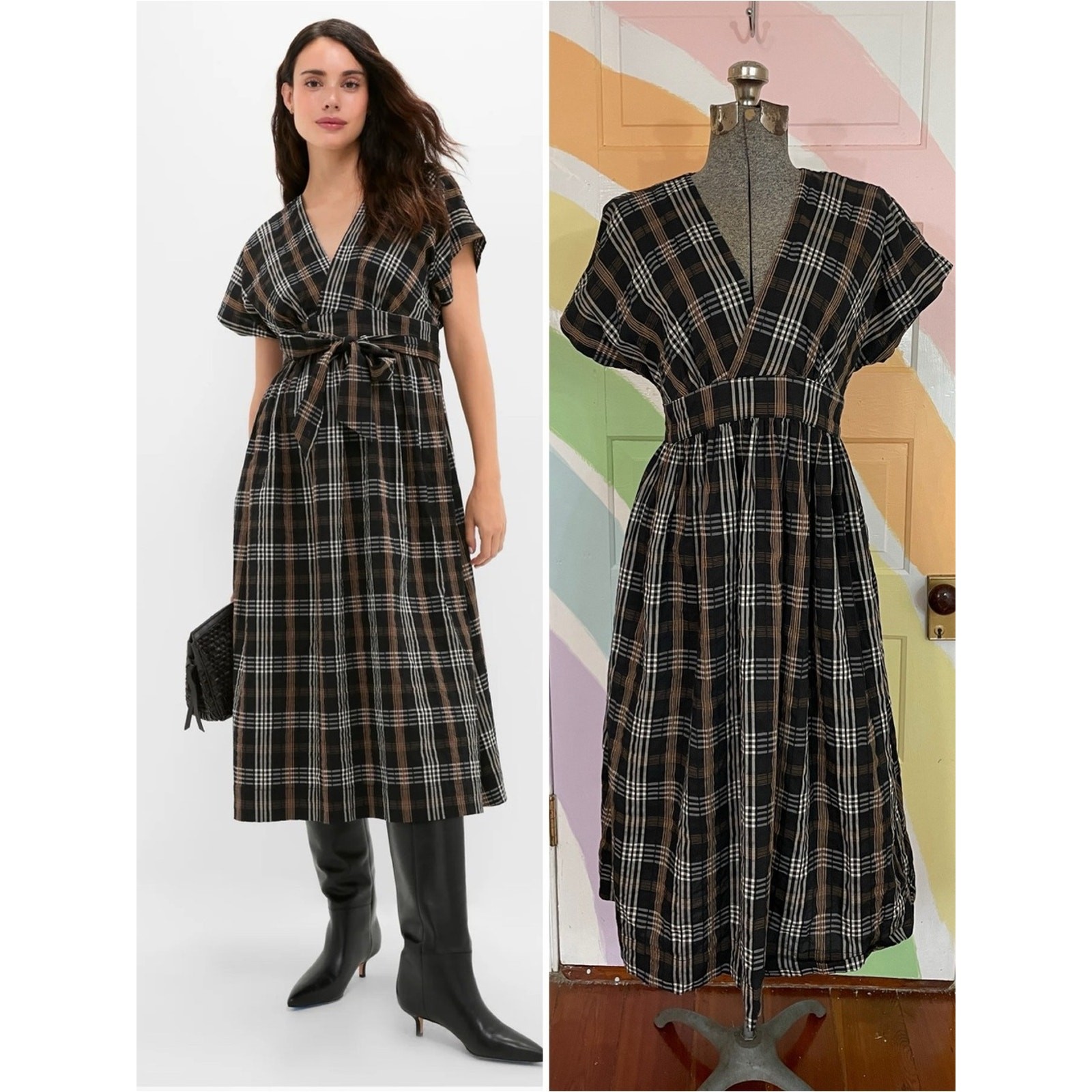 HATCH Tuckernuck Carolina Black Multi Plaid Maternity Maxi Dress Sz 0/XS 🧡🎀
