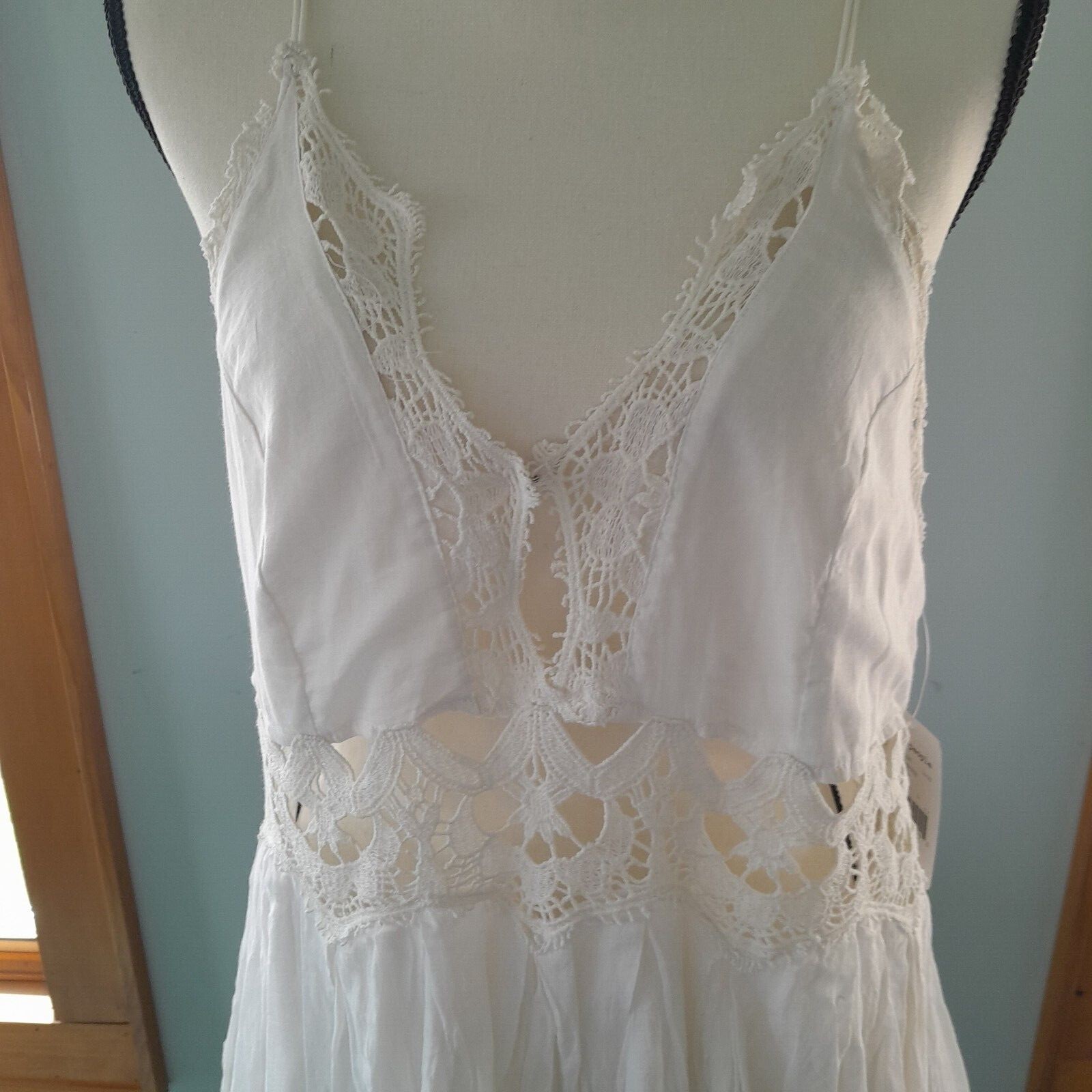 Free People Ilektra  Swingy Crochet Fit-and-Flare Dress White, Large NWT $128