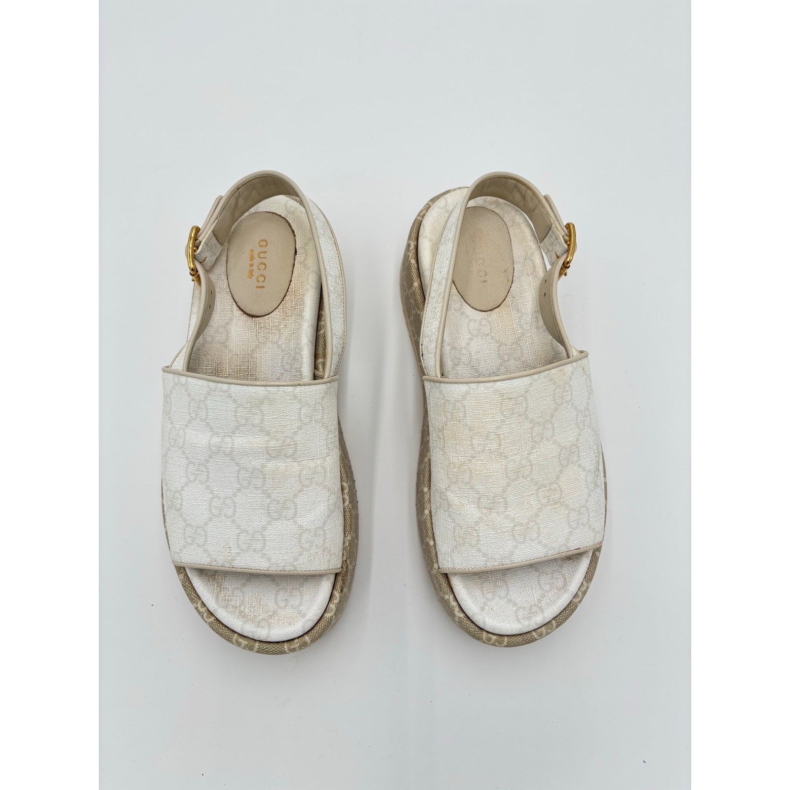 Gucci Angelina Slingback Platform Slide Sandals Monogram Canvas Size EU 38 US 8