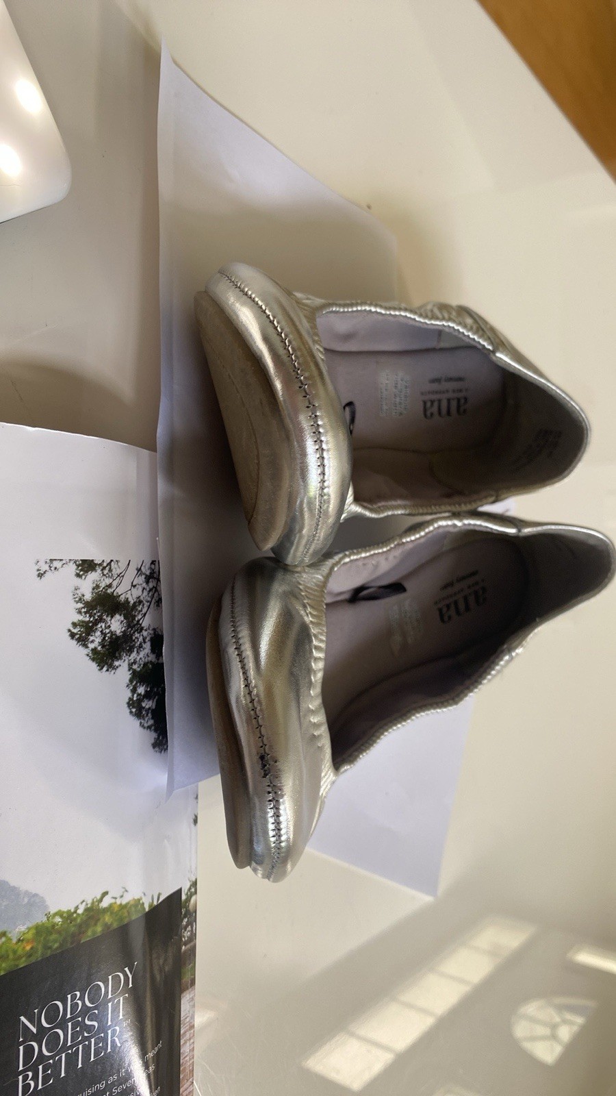 A.N.A Ana joy Silver Metallic Flexible Foldable Ballet Flats Memory Foam
