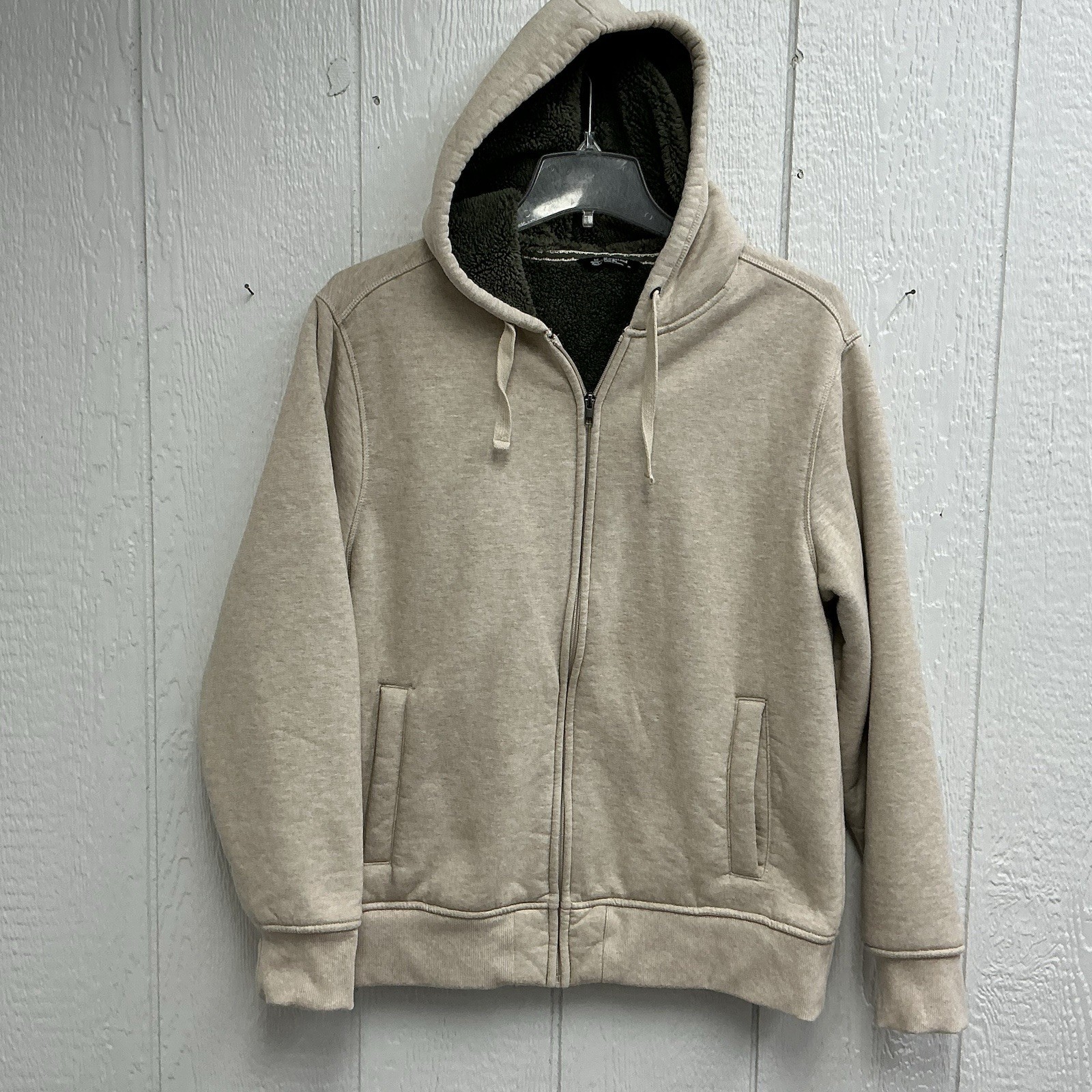 Members Mark Sherpa Lined Hoodie Mens Beige XL Full Zip Fleece Jacket SOFT WARM