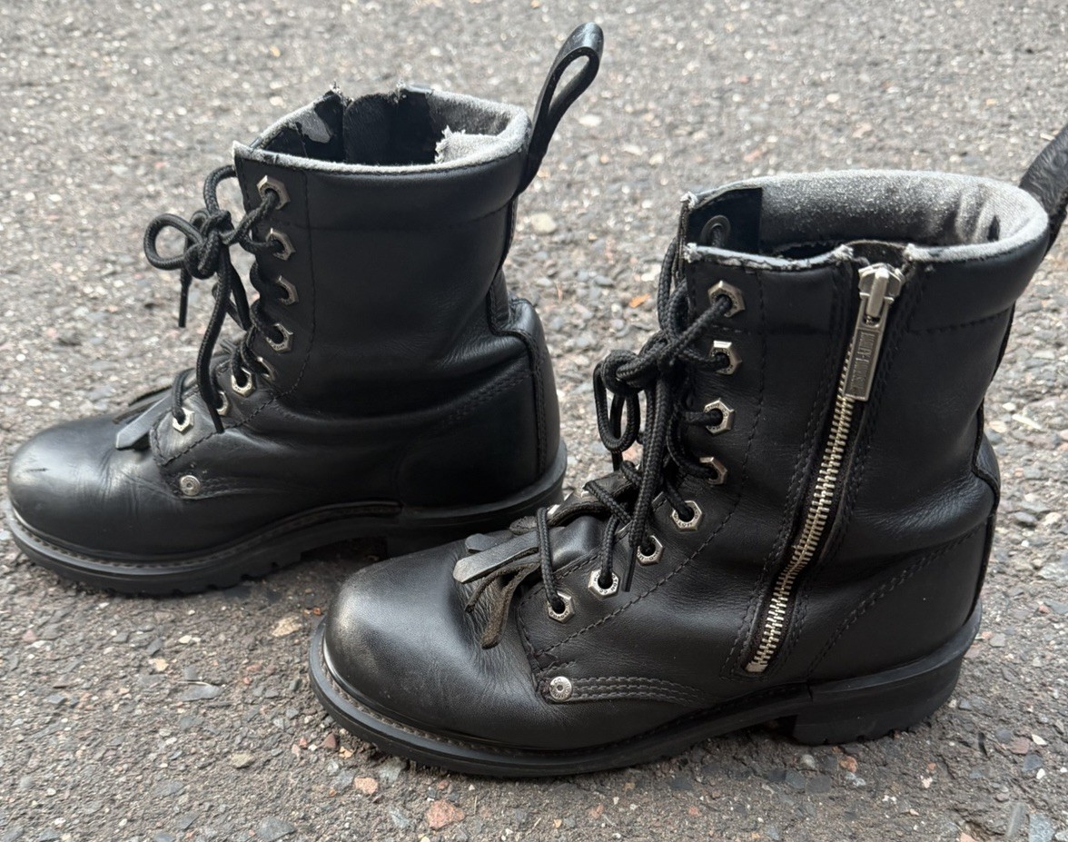 Harley-Davidson Unisex Black Leather Lace-Up Combat Ankle Boots Side Zip 8.5