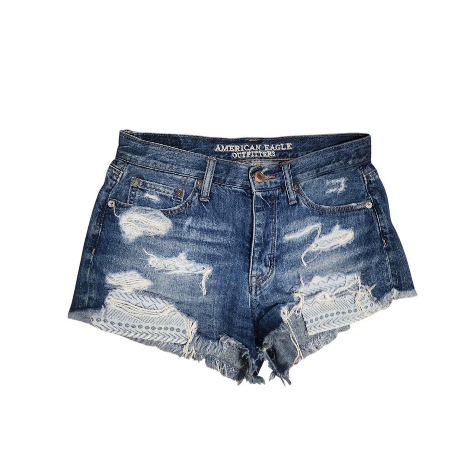 American Eagle Vintage Hi-Rise Festival Denim Shorts Womens 4 Distressed Boho