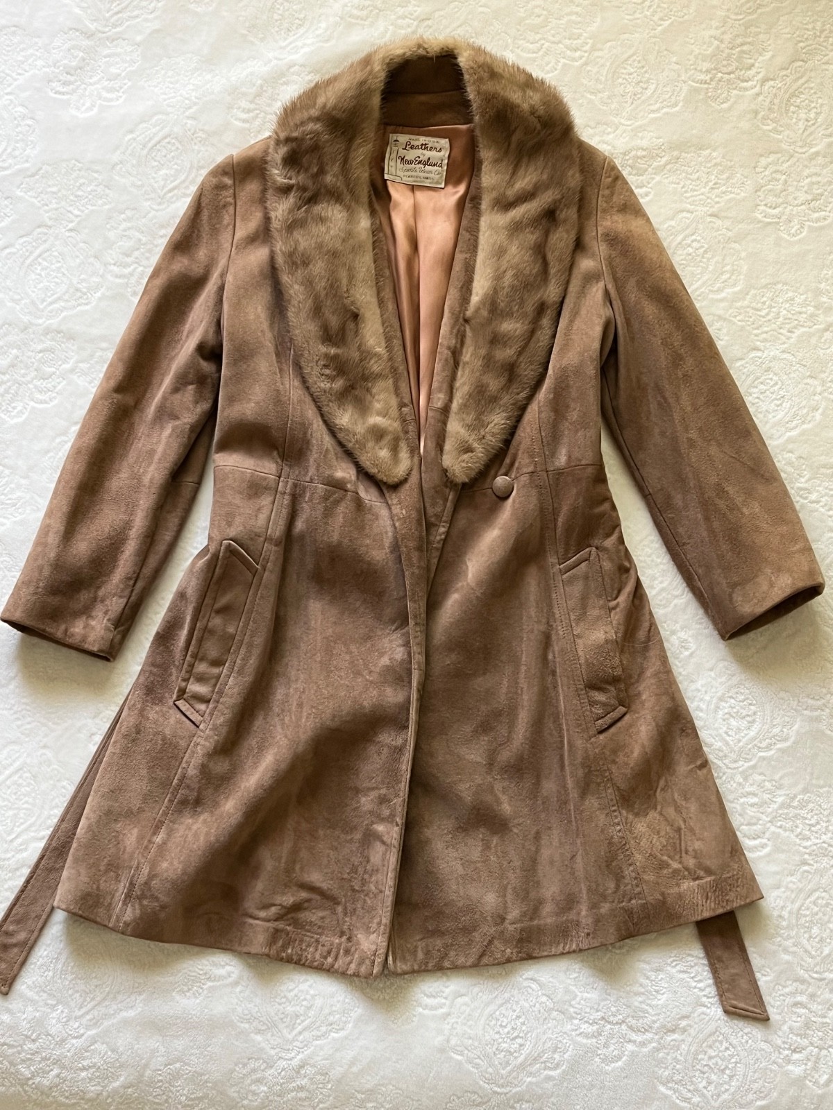 Vintage Leathers by New England suede coast with faux mink collar