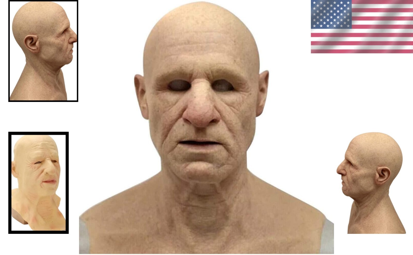 Realistic Silicone Old Man Face Cover for Halloween Costume ‘