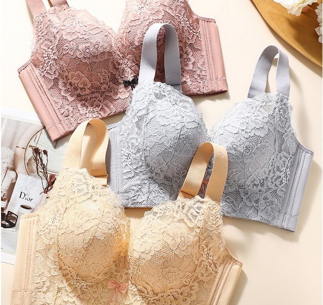 Women Bras Full Coverage Lace Wireless Push up Plus Size Underwear 33651