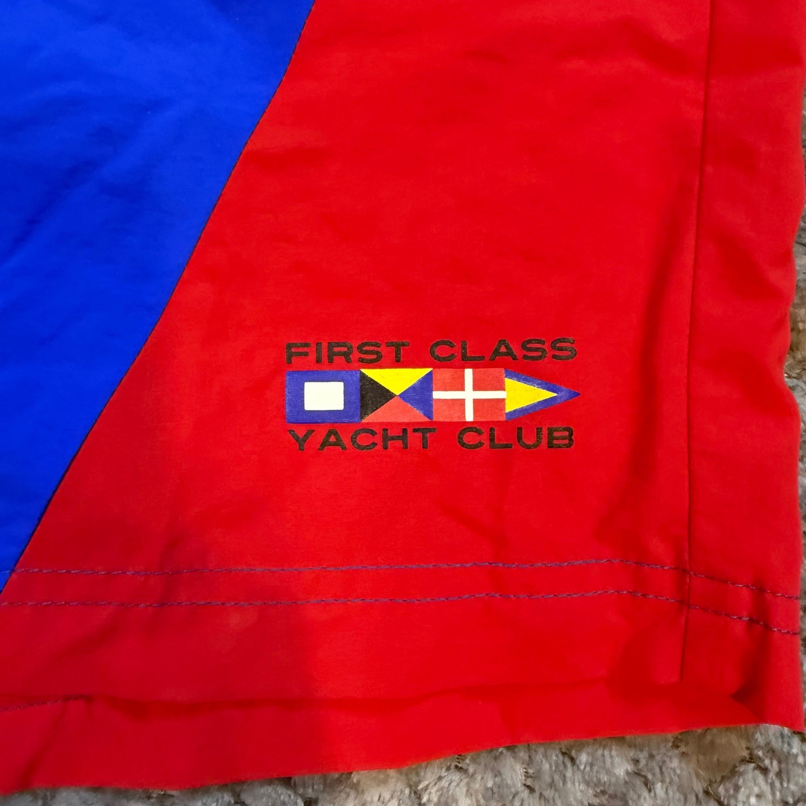 Forever 21 Men XL Swim Trunks Blue Red Colorblock First Class Yacht Club Shorts