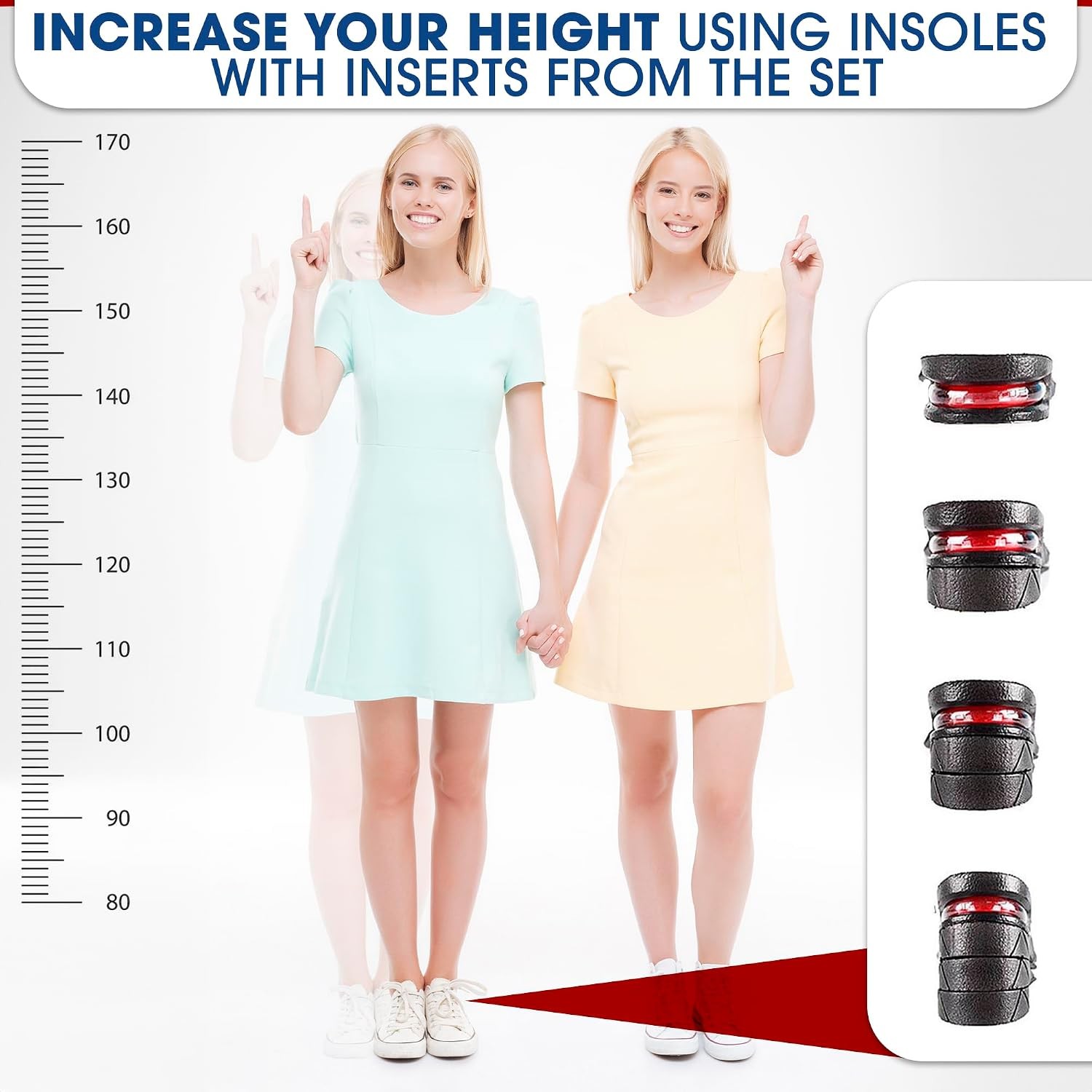 4-Layer Height Increase Insoles for Men & Women, 1.2-3.54 in (3-9 cm) |
