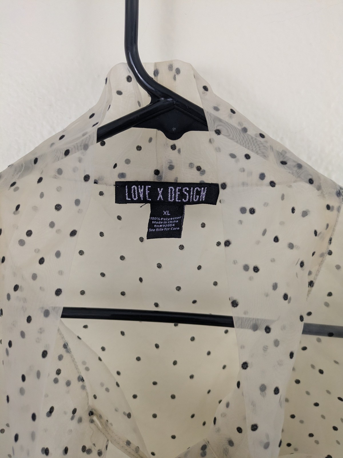 Sheer Black Polka Dot Puff Sleeve Tie Neck Xl Top Love And Design Brand