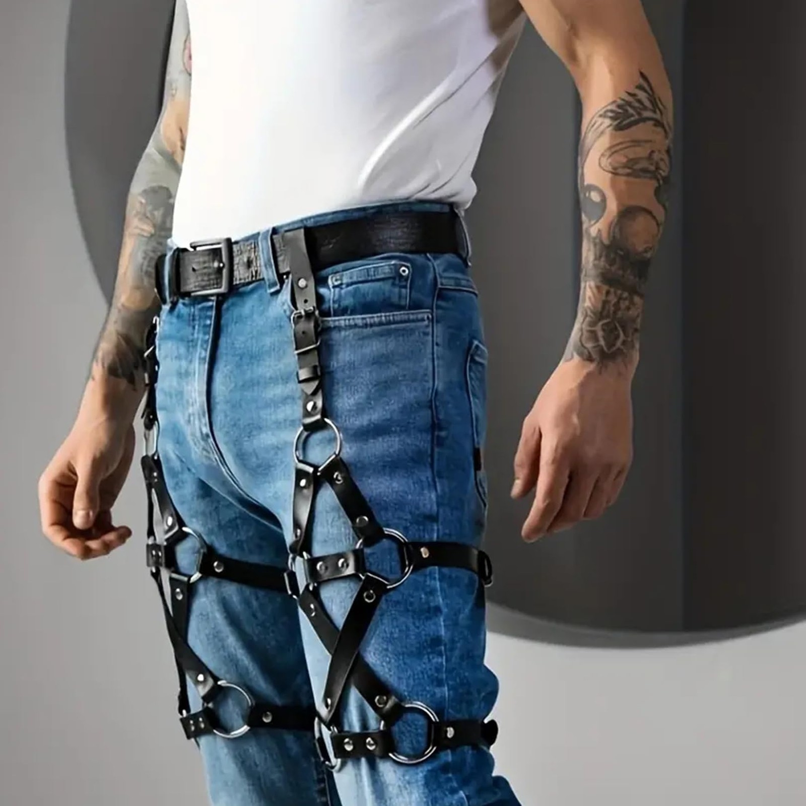 Men Harness Belt Waist Leg Thigh Garter Men’s PU Leather Caged Thigh Holster …
